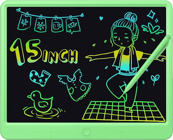 GIGART Lavagna da scrittura LCD per bambini, 15 pollici, con chiusura a chiave, giocattolo per bambini, regalo di compleanno per bambini 3-12 anni (verde) - 1