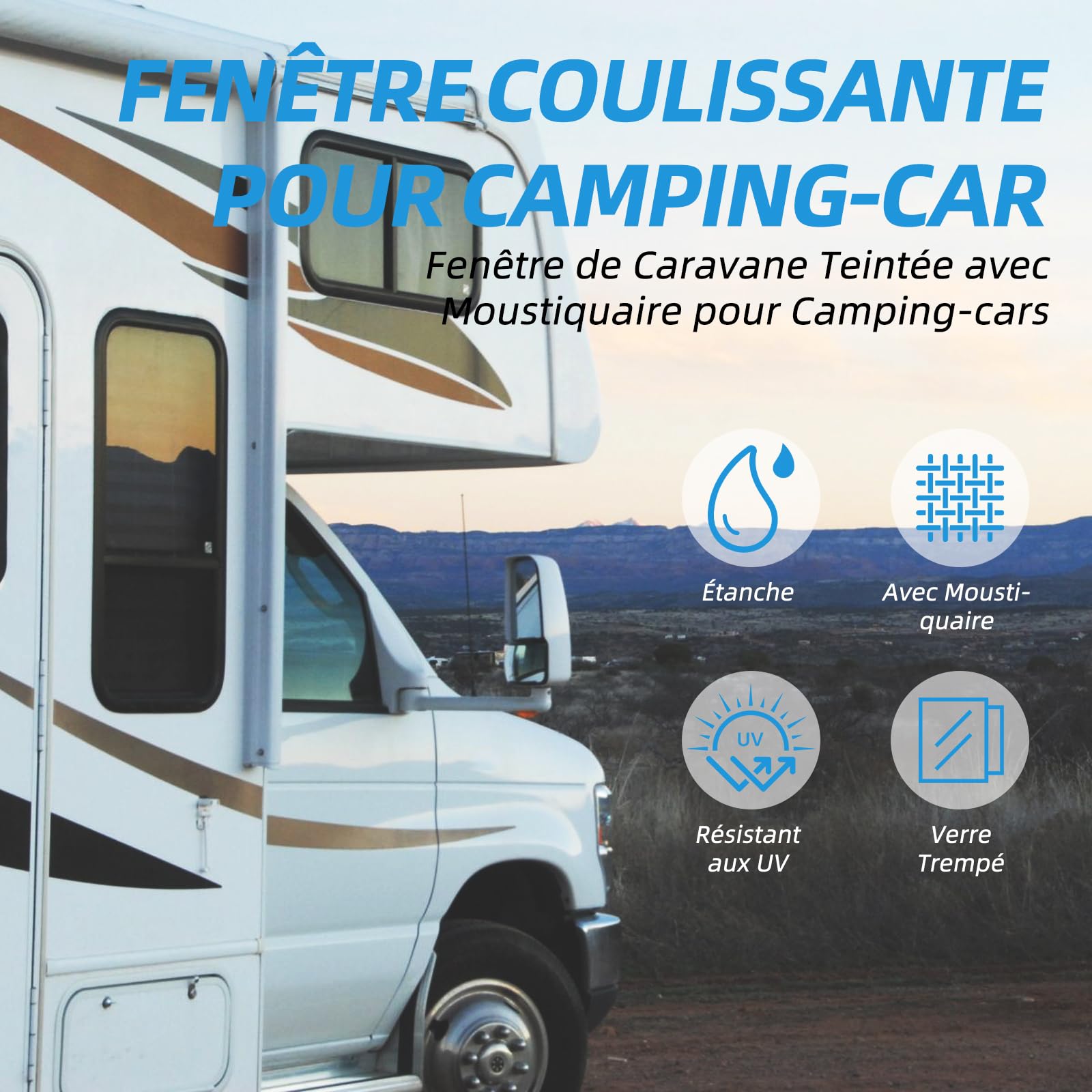 Fenêtre latérale pour camping-car, fenêtre coulissante teintée avec moustiquaire, 600 x 300 mm, convient pour camping-car, caravane et remorque (600 x 300 mm)