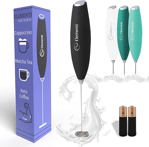 Elementi Varita espumadora de leche (pilas incluidas) - Batidor Matcha eléctrico y espumador de café - Mezclador de bebidas - Espumador de mano para