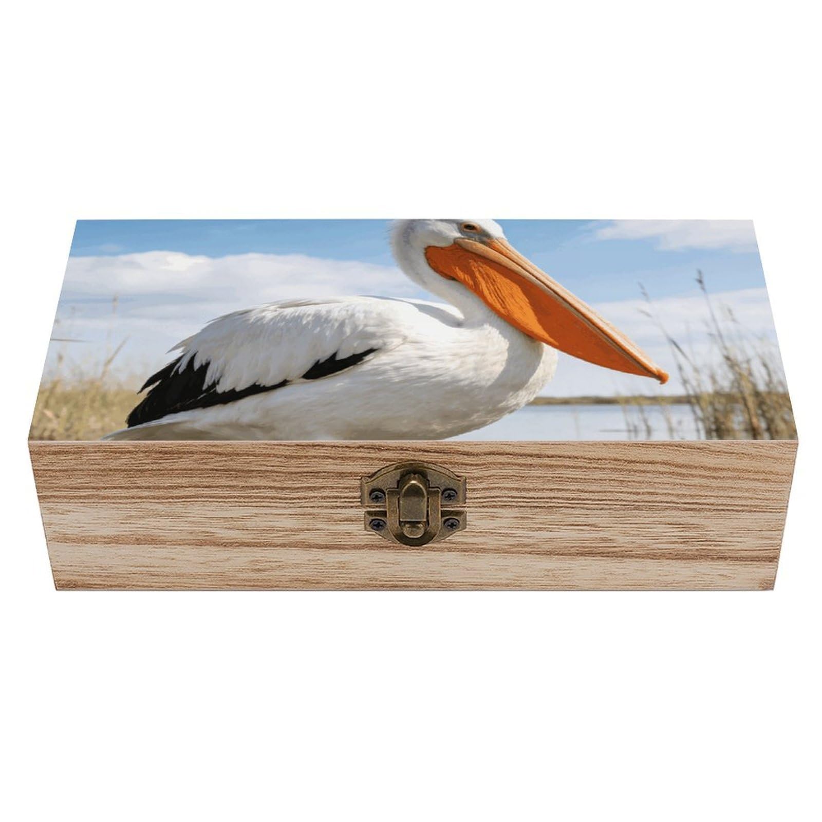 LZQPOEAS Pelican Wooden Storage Box Small Decorative Box with Hinged Lid Handmade Elegant Keepsake Storage Box for Jewelry, Photos, Trinkets, Letter Gifts, Small Heirlooms