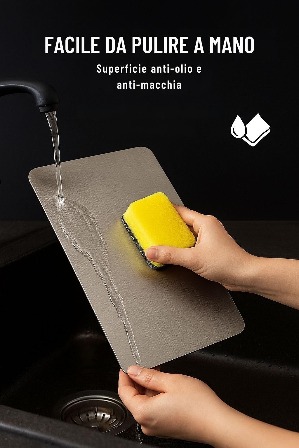 AZZAR Tagliere In Acciaio Inox Alimentare 304 con Righello 15 cm