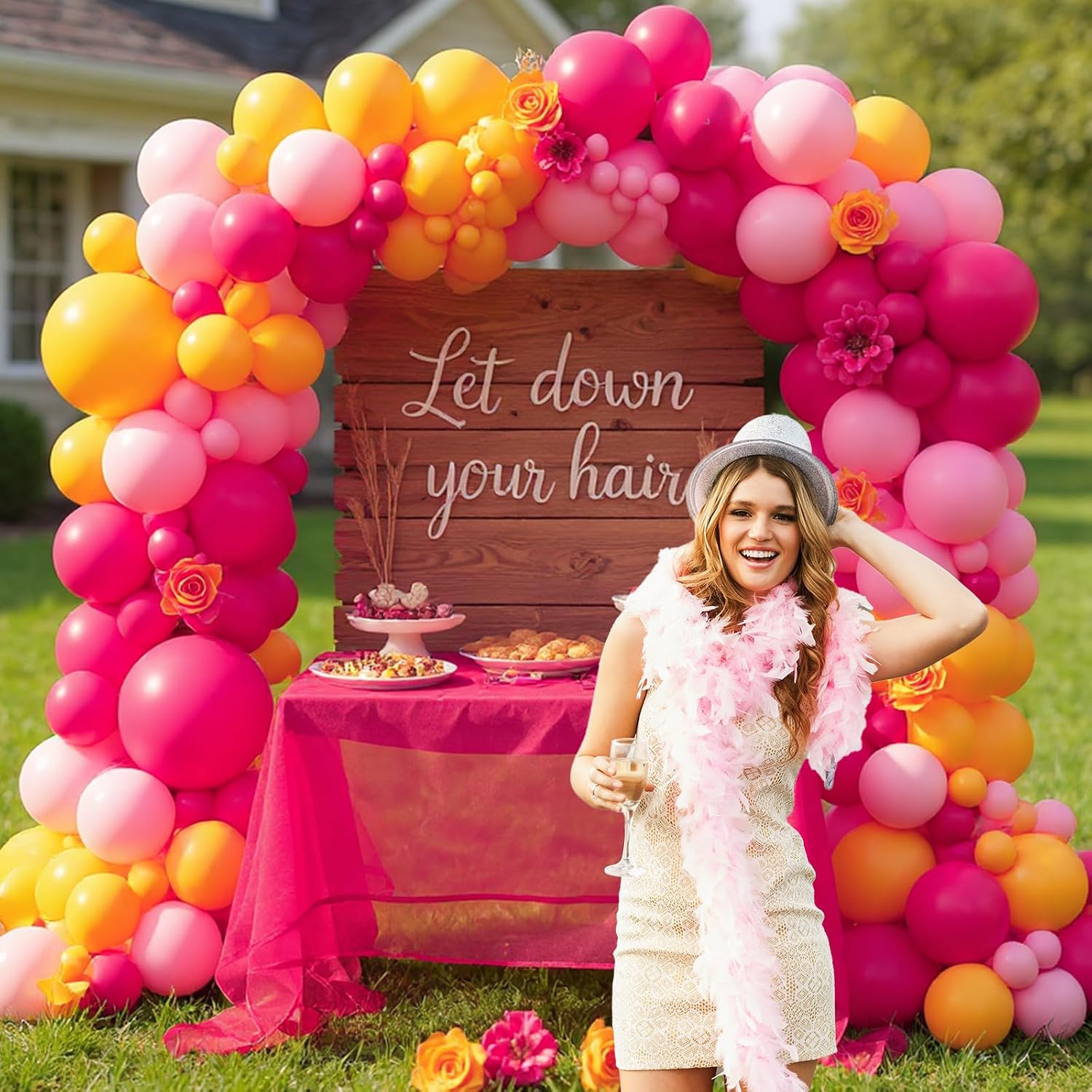 Pink and Orange Balloon Garland Arch Kit- Double Stuffed Baby Pink Peach Balloons Different Sizes Pastel Coral Balloons for Birthday Spring Baby Shower Wedding Flower Fairy Party Decorations