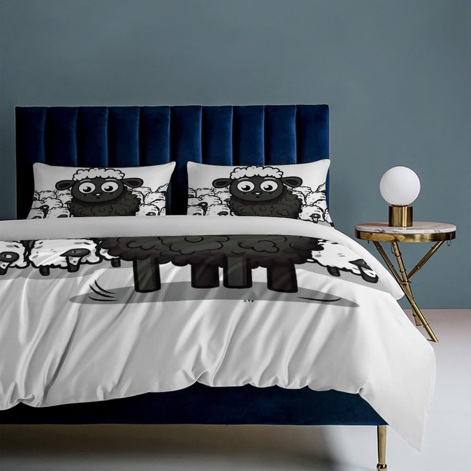 Set di biancheria da letto, 3 pezzi, ultra morbido, spesso, con pecore bianche e nere, con 2 federe, leggero, double-face, per casa/hotel/regali, 218,4 x 177,8 cm