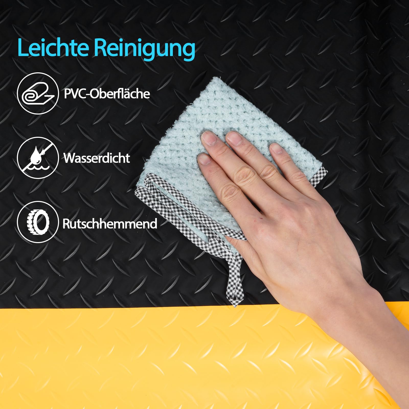 tonchean Tapis anti-fatigue 92 x 213 cm - Tapis de travail ergonomique en mousse PVC - Pour banc de garage - Noir et jaune