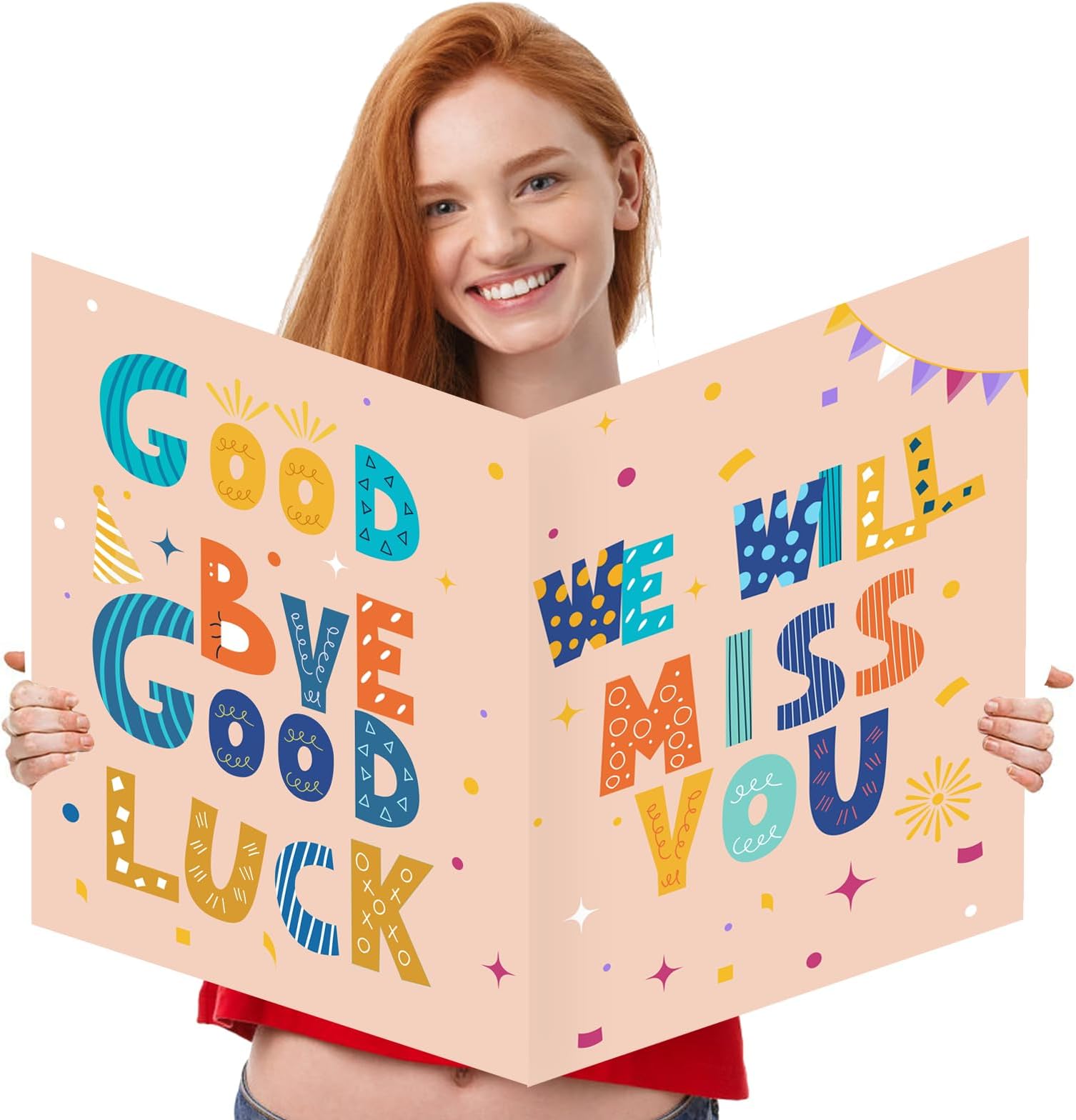 We Will Miss You Card,Farewell Party Decorations, Jumbo Farewell Card With Envelope, Going Away Gift for Coworker Men Women, Goodbye Good Luck Retirement Card Guest Book Party Supplies (14x22iinch)