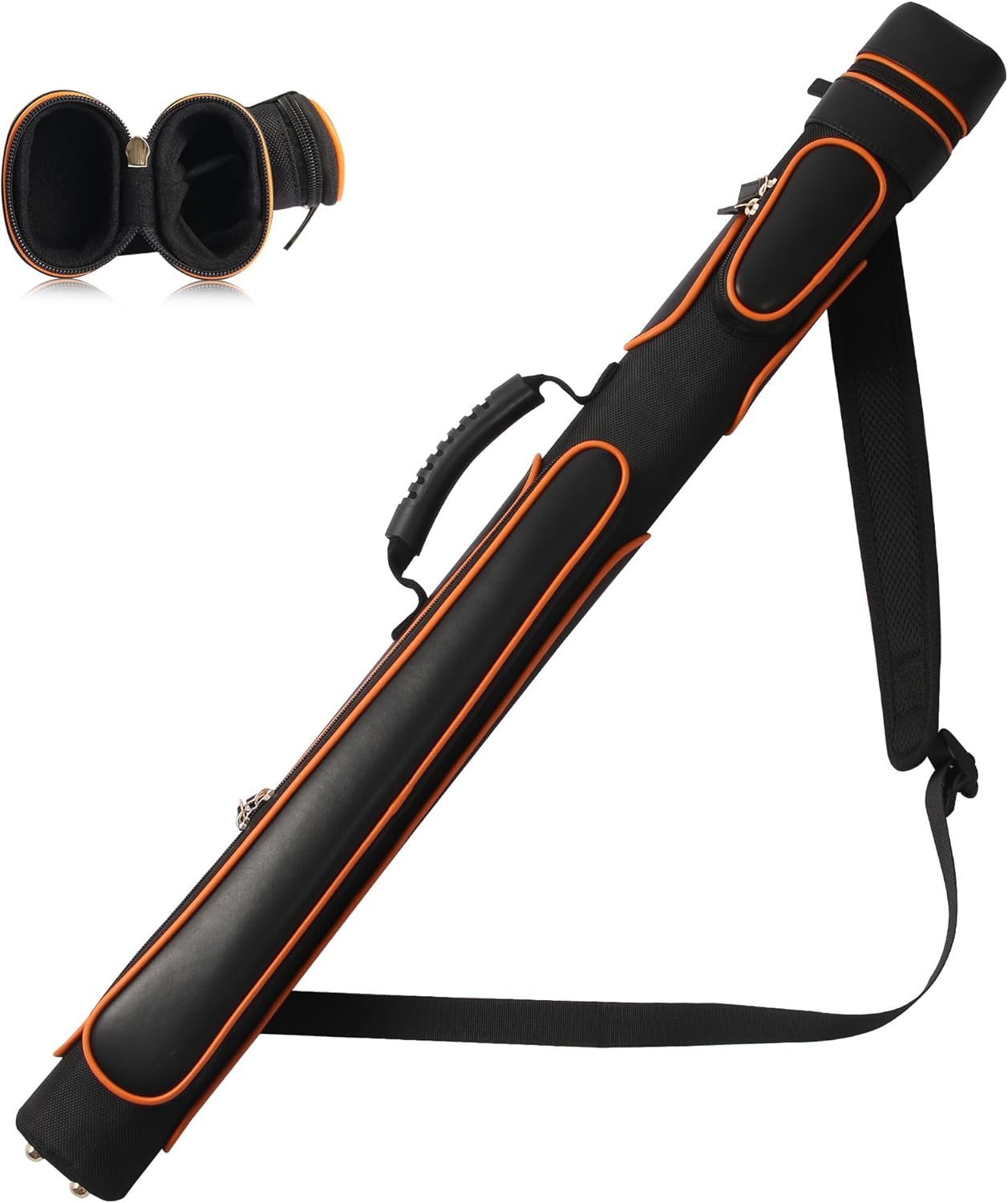 Yautja Pool Cue Case, Hard Pool Stick Case 1x1, Holds 1 Complete of 2-Piece Cue, with 2 Zipper Pockets, Soft Shoulder Strap Handle, Waterproof Microfiber Leather Billiard Stick Bag for Man Women