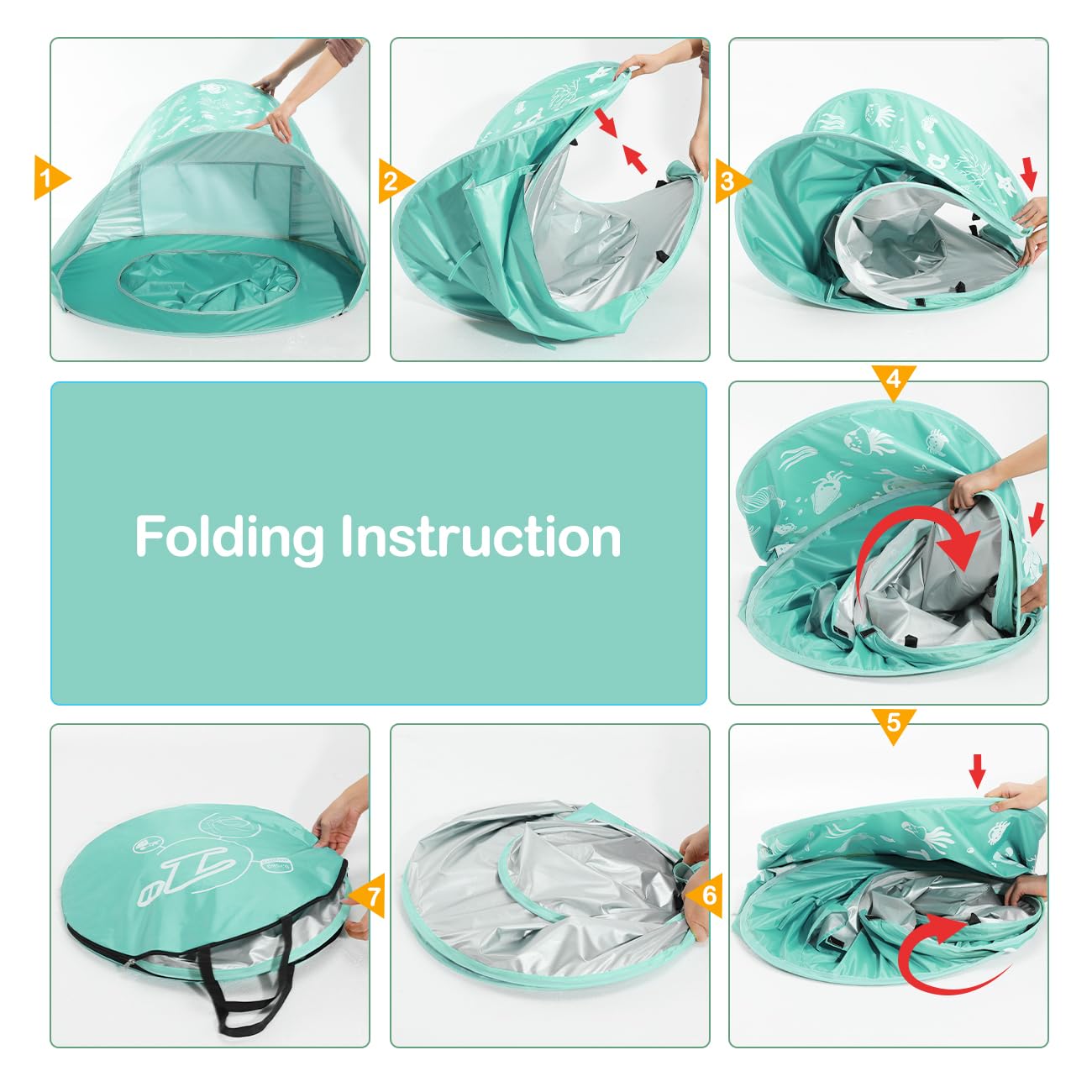 Tente Anti-UV Bébé, Grande Tente de Plage pour Bébé avec Mini-Piscine-Système Pop-Up avec Jouets, Protection Solaire FPS 50+ pour Maison, Cour, Camping, Menthe Verte