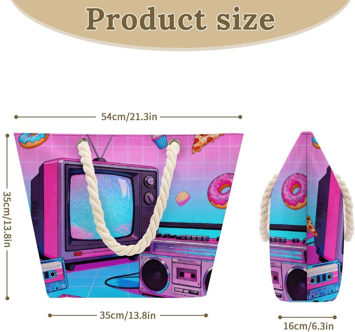 Retro Gadgets Collage Hemp Rope Tote Bag Oxford Shoulder Bag image 4