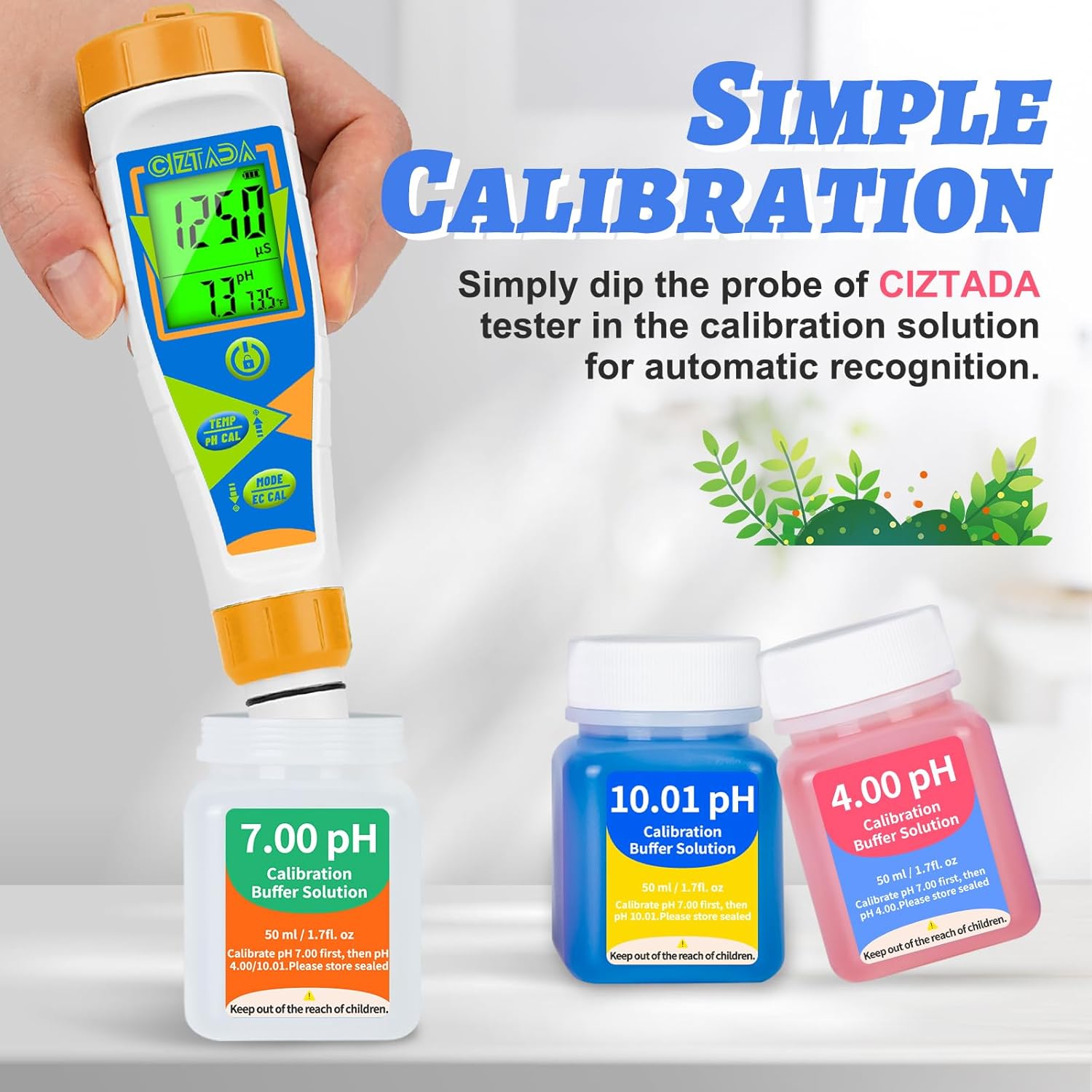 4 in 1 pH EC TDS Tester and pH Calibration Solution Kit for Hydroponics Swimming Pool Aquarium Water