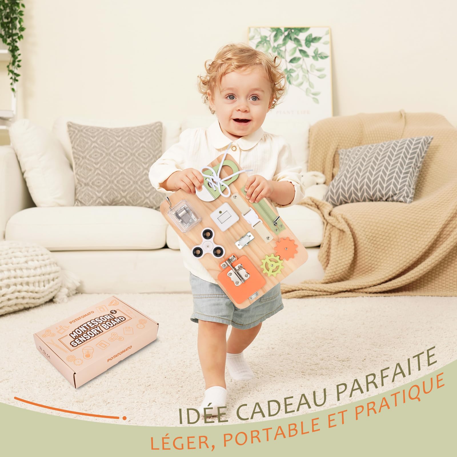 Tableau d'Activités Montessori en Bois Jouet Éducatif Motricité Sensoriel pour Enfants Autistes TDAH