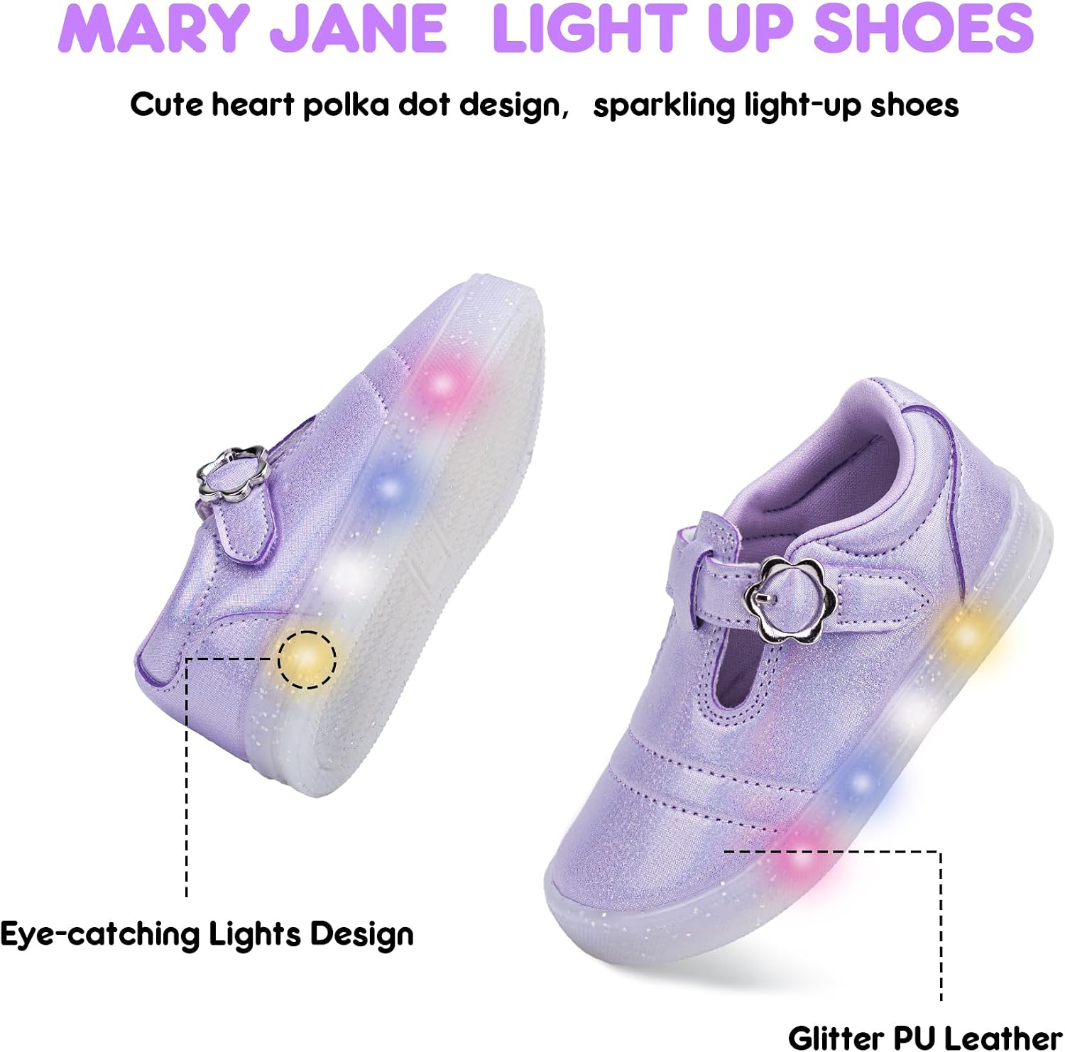YESKIS Toddler Girls Light Up Shoes Mary Jane Dress Shoes | LED Flashing, Non-Slip, Party School Flats, Toddler and Little Kid