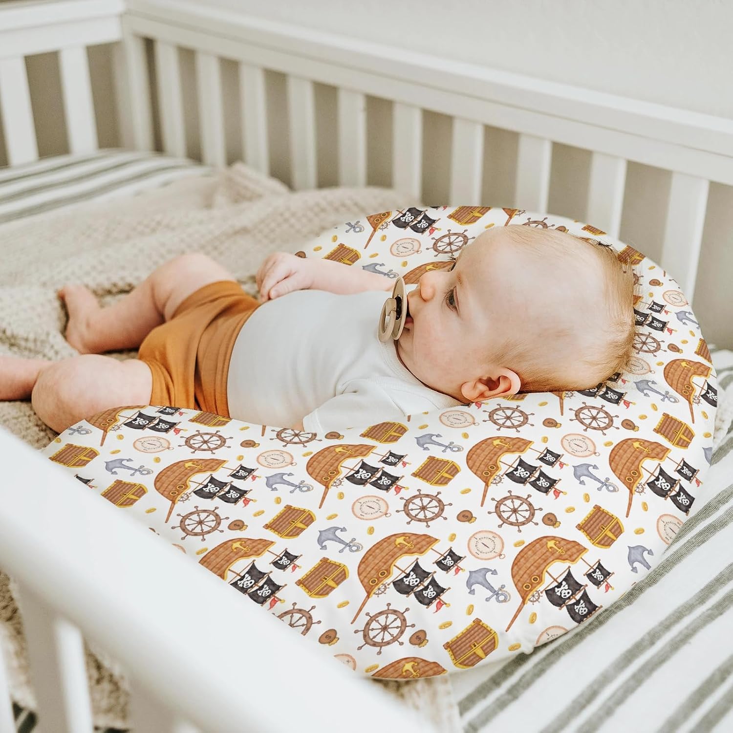 Cute Pirate Treasure Map Baby Nursing Pillow Covers for Boy Girl Pirates Ship Rudder Anchor Compass Nursing Pillowcase for Breastfeeding Pillows Adventure Soft Stretchy Slipcovers for Newborn Infant image 5