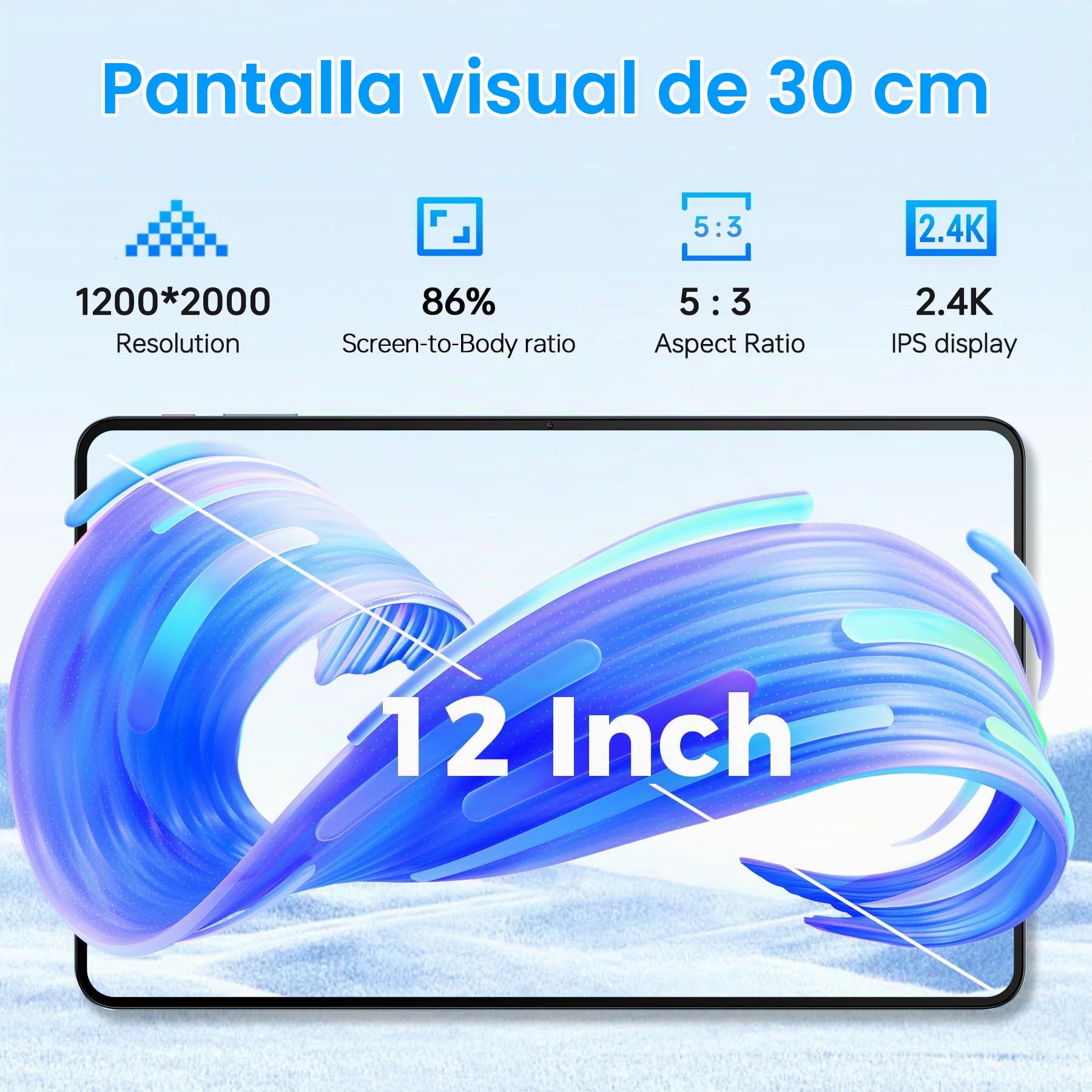 OT5S Tablet Android 14-12 Pulgadas, 24GB (6+18) RAM+256GB ROM (TF 2TB), 2.4K Pantalla IPS, 8250mAh, 16MP, Dual 4G LTE/5G WiFi, Widevine L1, Octa Core con Lápiz y Funda