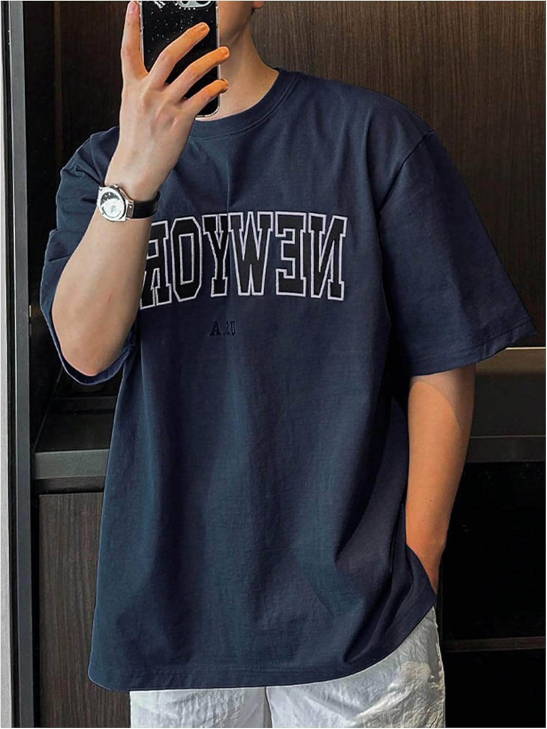 Men's Letter Graphic Tee Shirt Short Sleeve Crew Neck Cool Baggy Shirts - Image 4