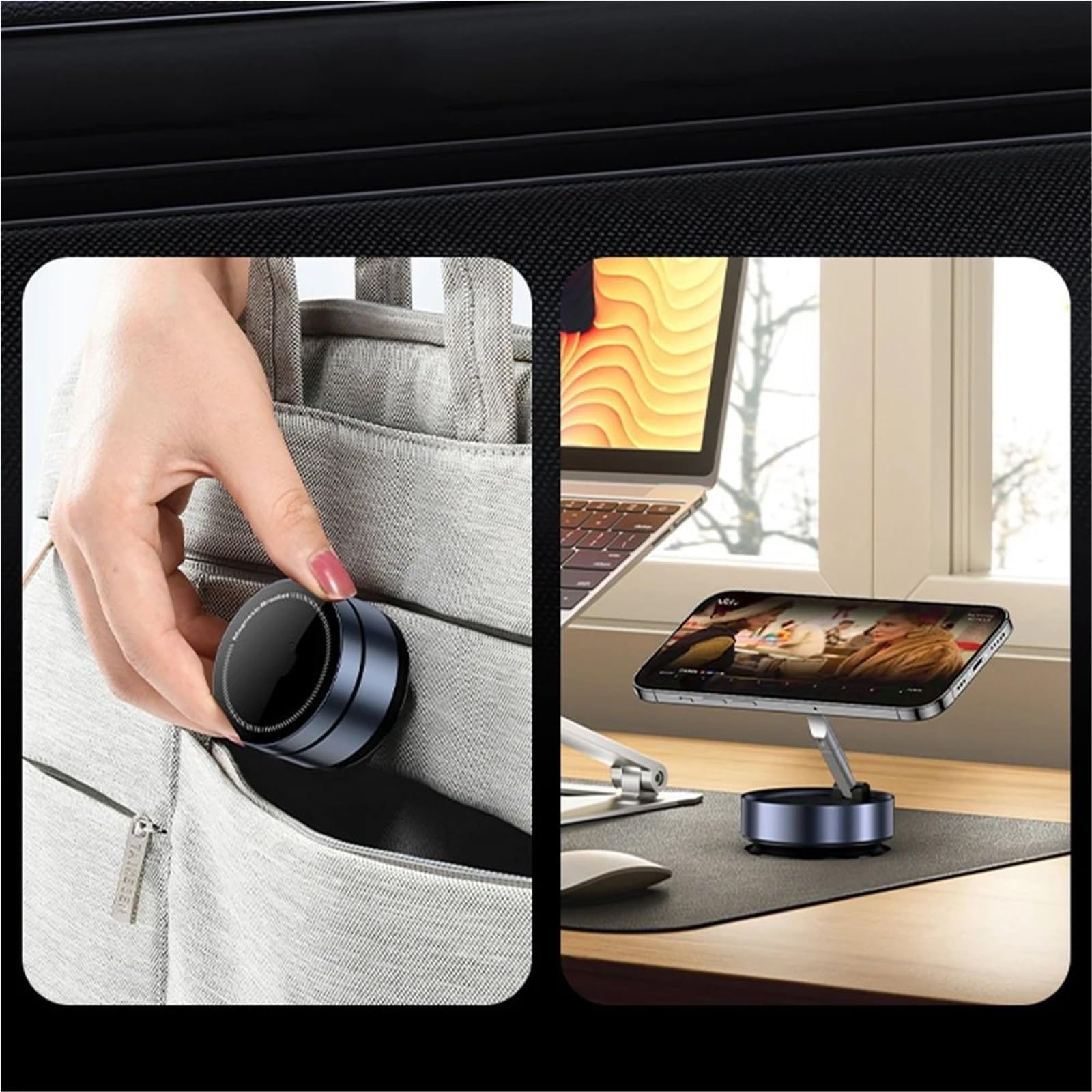 Soporte Movil Coche Supporto magnetico per telefono per auto a vuoto Ventosa pieghevole Supporto per supporto di navigazione Supporto per telefono con aspirazione a vuoto per Accesorios Coche(Black)