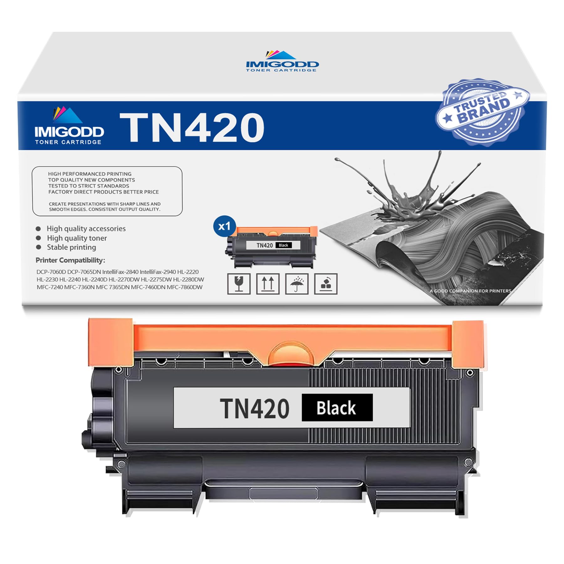 1-Pack TN420 Black Toner Cartridge Replacement for Brother High Capacity 2,000 Pages with DCP-7060D 7065DN,IntelliFax-2840 2940,HL-2220 2230 2240