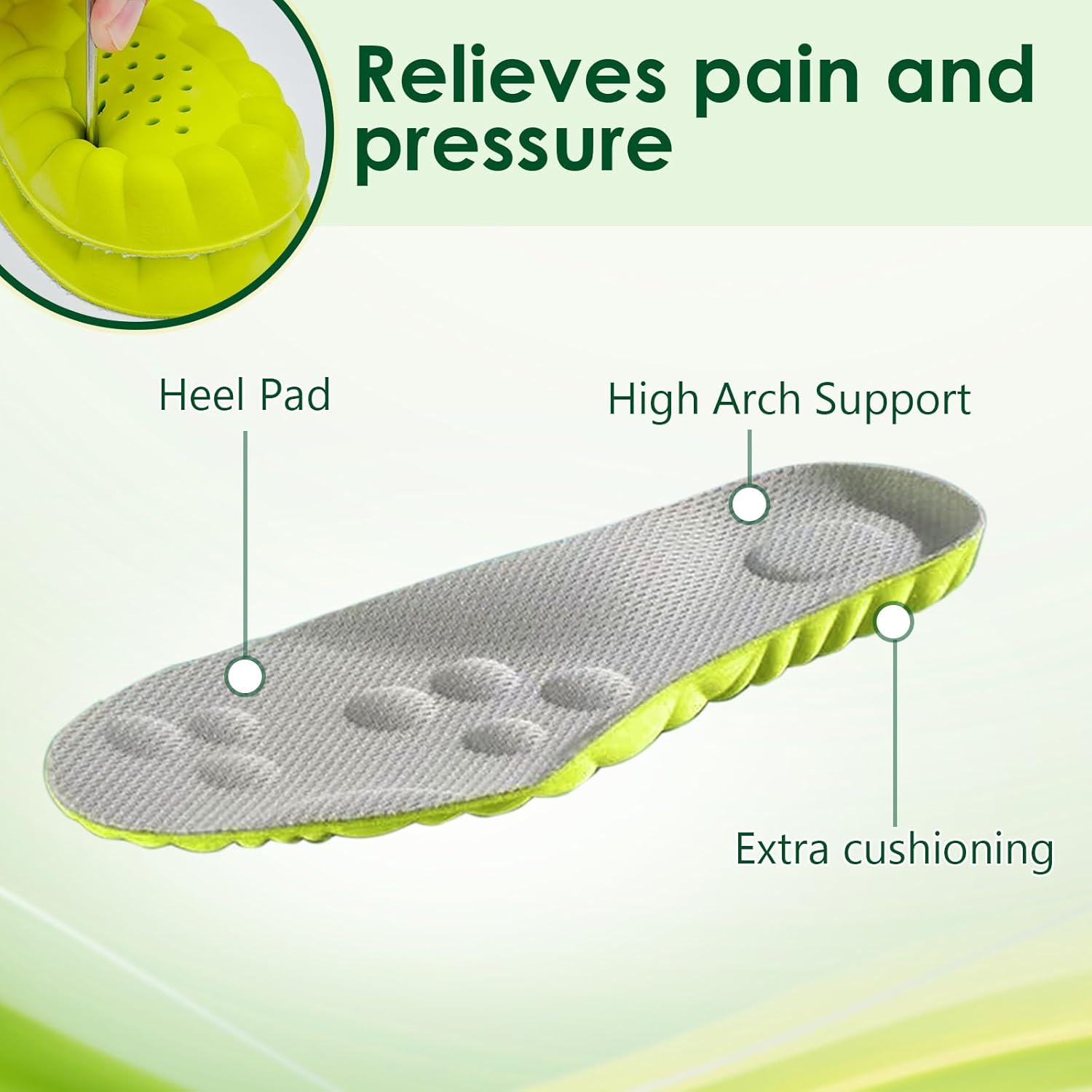 2 Pairs Steppers Insoles for Men Women, 4D Memory Foam Cloud Insoles with Arch Support & Cushioned Comfortable and Breathable Shoe Inserts, Trim to Fit All Shoe Types (Green, M9.5-10.5/W11-12) - Image 4