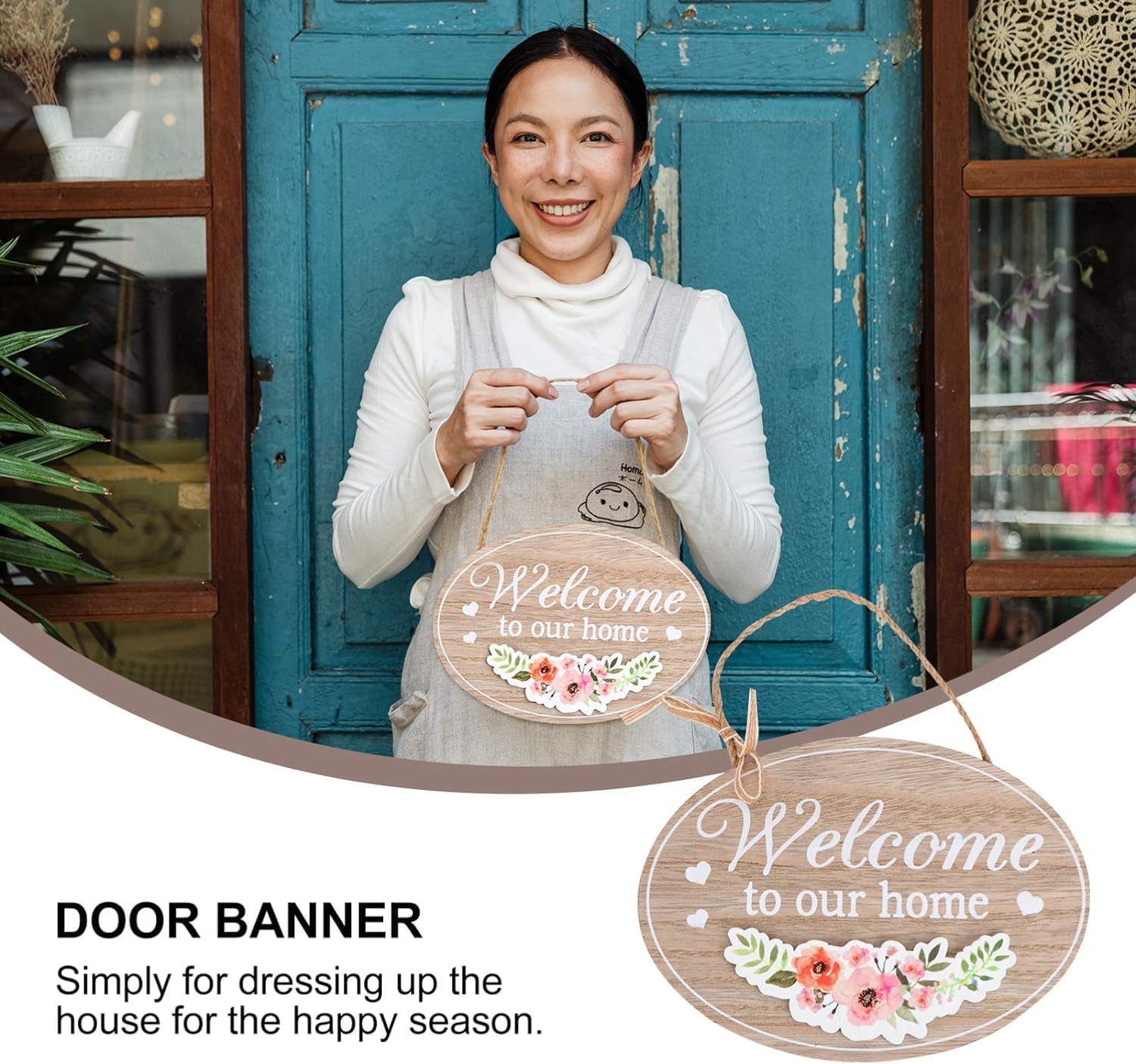 Kuber Industries Door Decor Panel|Wall Hanging Wooden Frame Board (Cream) 1