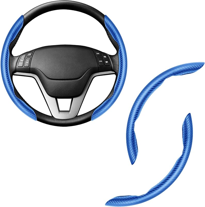 Capa para Volante Amiss em Fibra de Carbono com Antiderrapante Azul, Design Bipartido, 2 peças