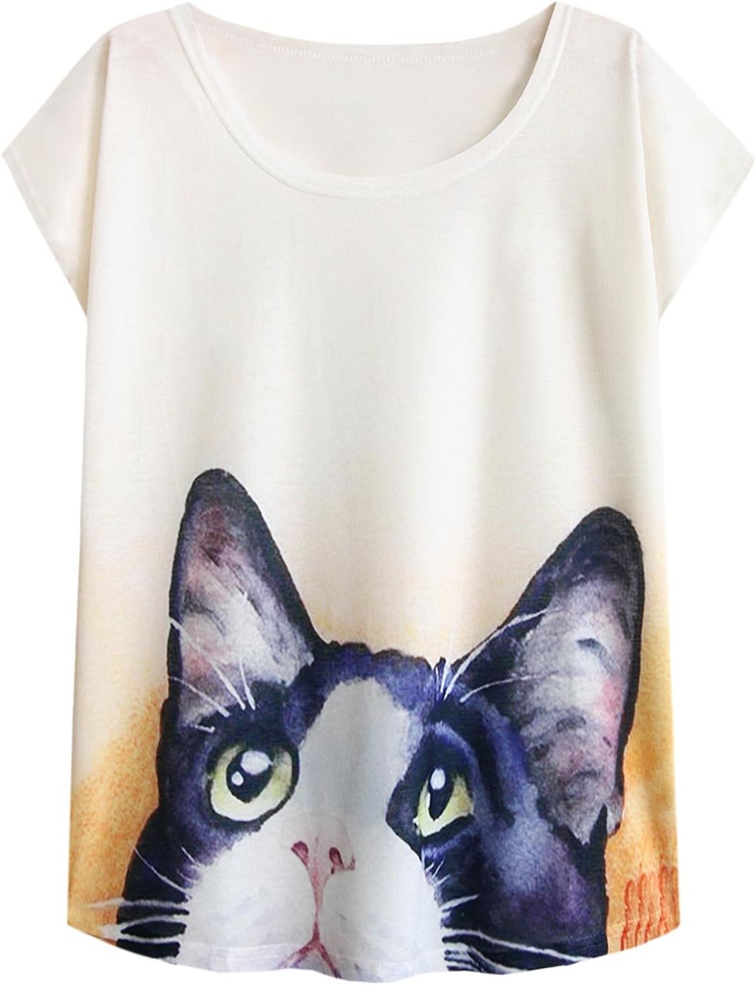 futurino Women's Cute Cat Graphic Abstract Paint Splatter Casual T-Shirt Top