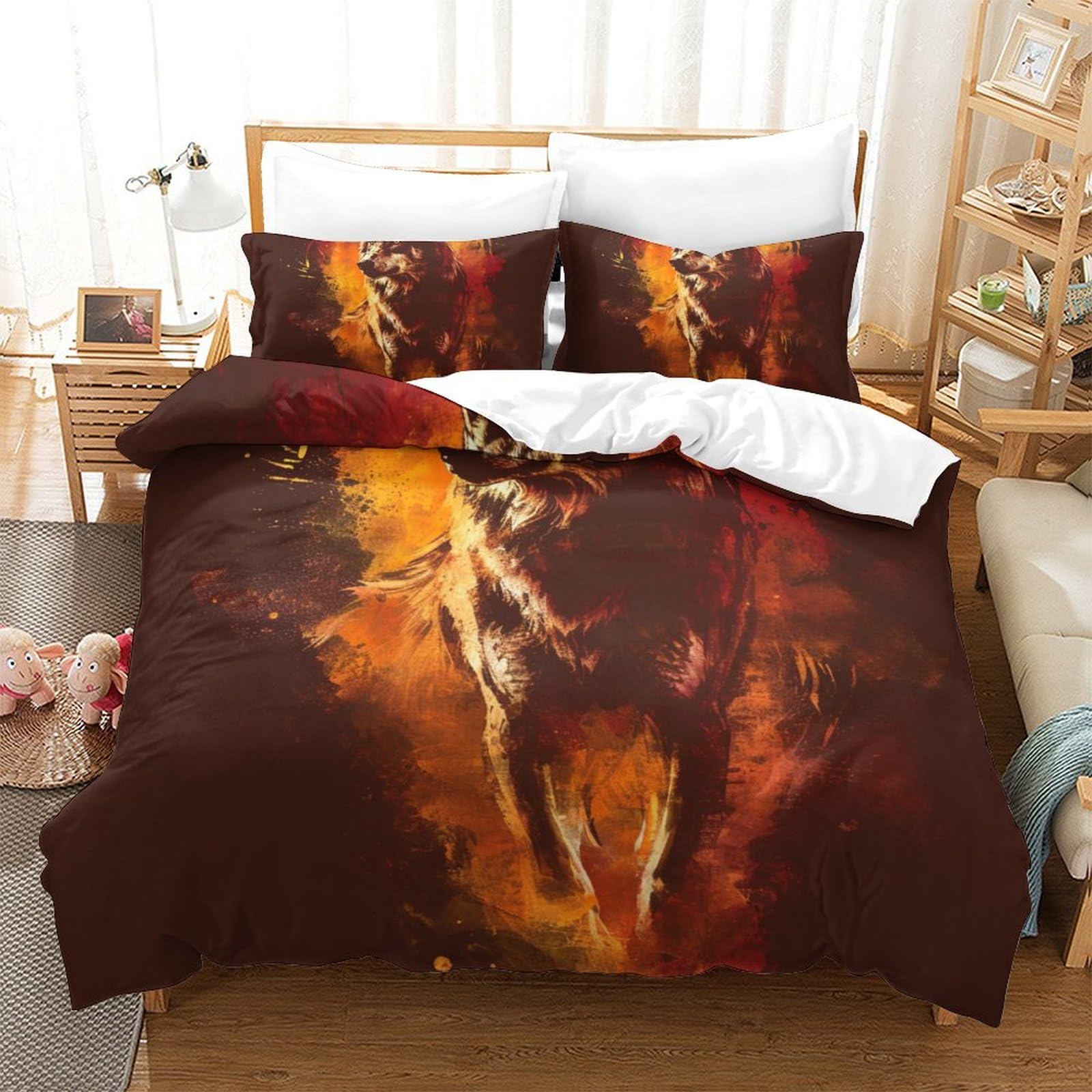 Parure lit loup 220x240 cm avec impression 3D haute définition en tissu doux