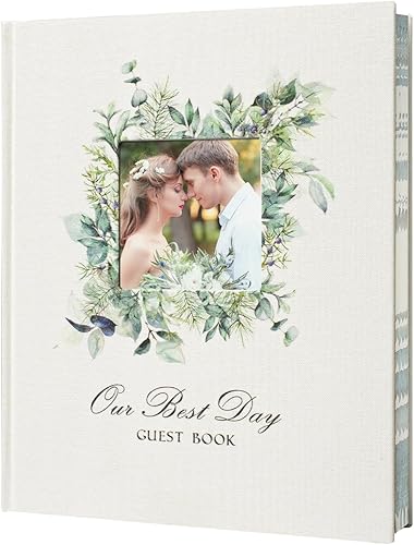 Vista 26 de Vienrose Libro de registro de invitados de boda con 123 páginas forradas en blanco, bordes dorados, libro de tapa dura para boda, baby shower