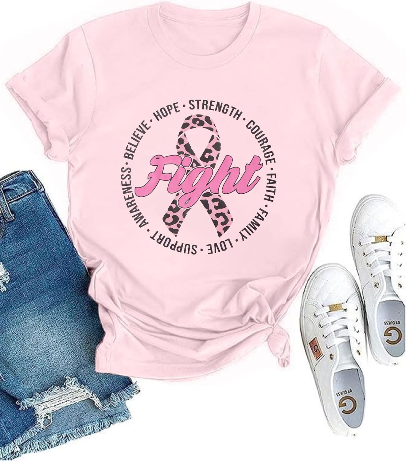 EGELEXY 蟹座シャツ レディース がん対策シャツ 乳がん啓発Tシャツ リボン グラフィックTシャツ