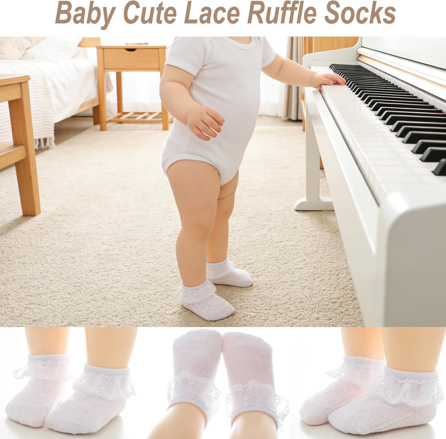 Baby Girl Lace Socks 10 Pack - Newborn Ruffle Frilly Socks Cotton Ankle Dress Sock for Infant Baptism 0-12 Months