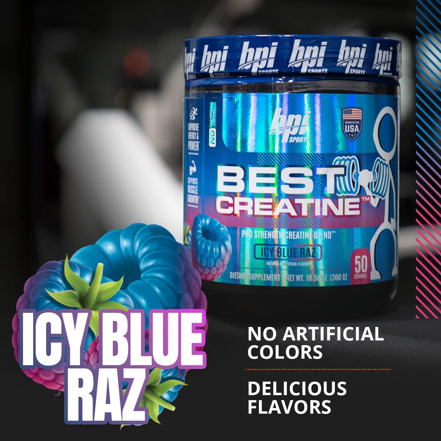 BPI Sports Best Creatine - Includes 6 Advanced Forms of Creatine - Supports Muscle Building and Post-Workout Recovery - Icy Blue Raz, 50 Servings