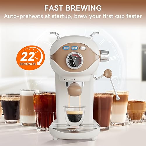 Miniatura 5 de Máquina de café expreso, control de temperatura de bomba de 20 bares, cafetera compacta con espumador de leche a vapor, cafeteras profesionales para