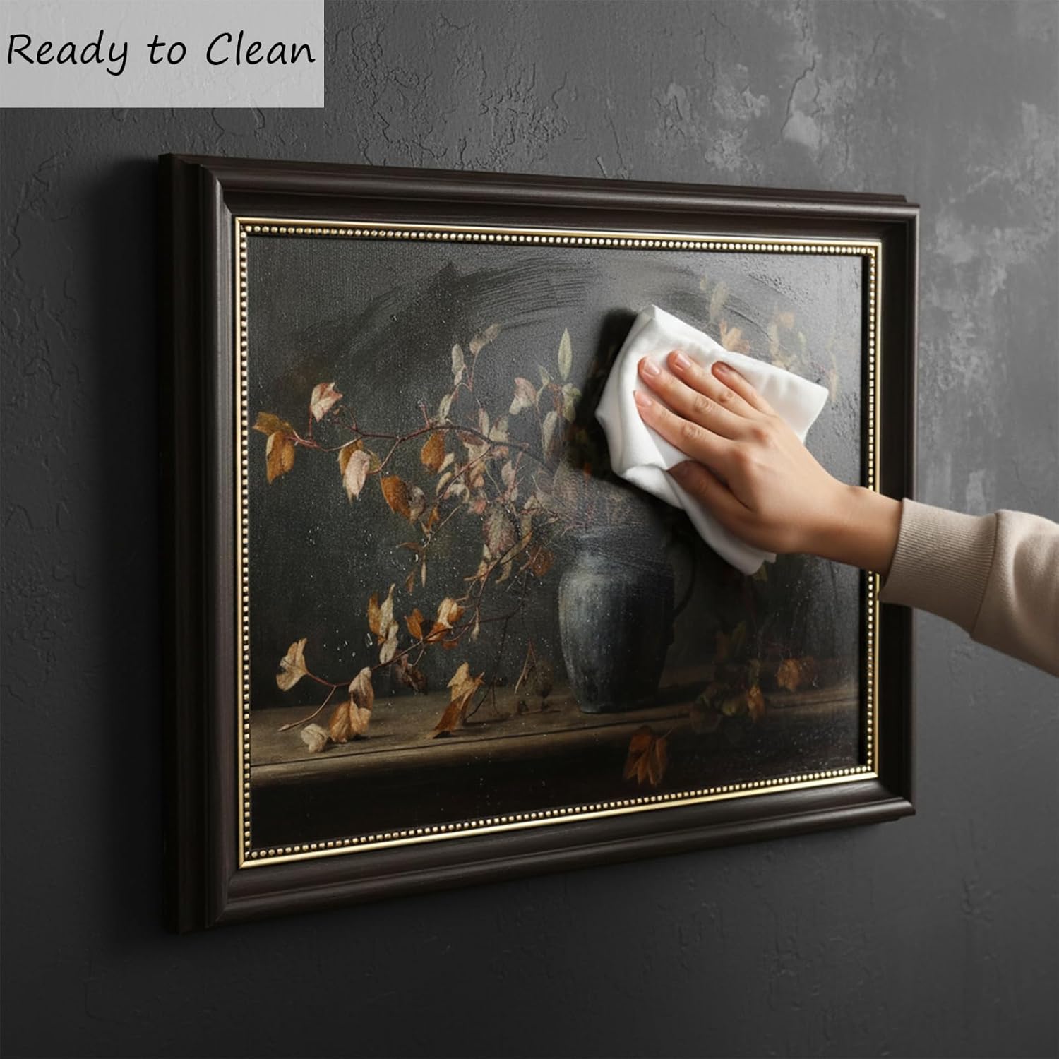 Dark Brown Framed Vintage Still Life Canvas Wall Art, Retro Moody Flower Vase Poster Artwork, Farmhouse Rustic Dark Botanical Painting Picture Wall Decor, for Bedroom, Office, Home Decoration, 12x16in