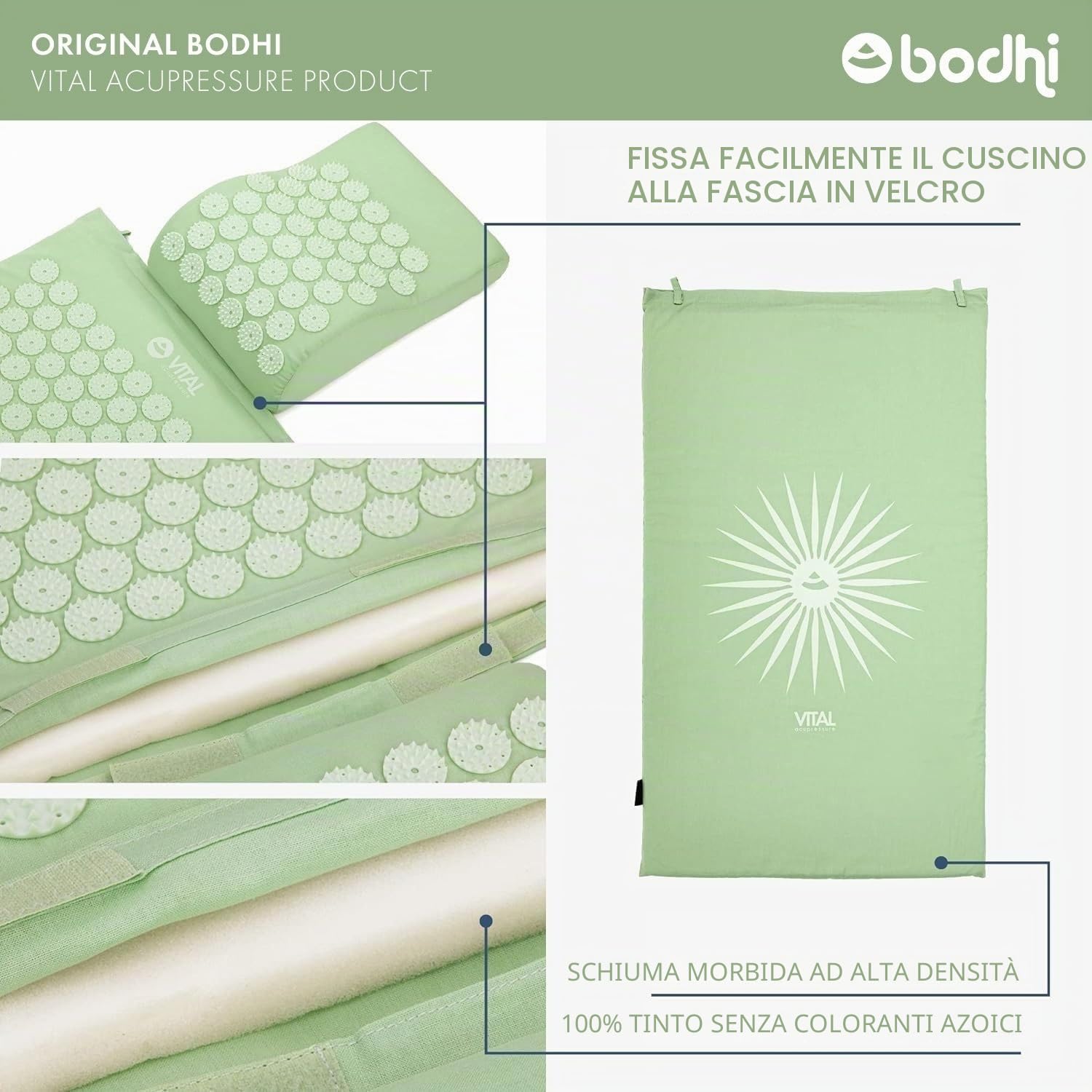 BODHI Set per agopressione Vital: tappetino per agopressione (74 x 44 cm) e cuscino per agopressione | con custodia | per auto-massaggio