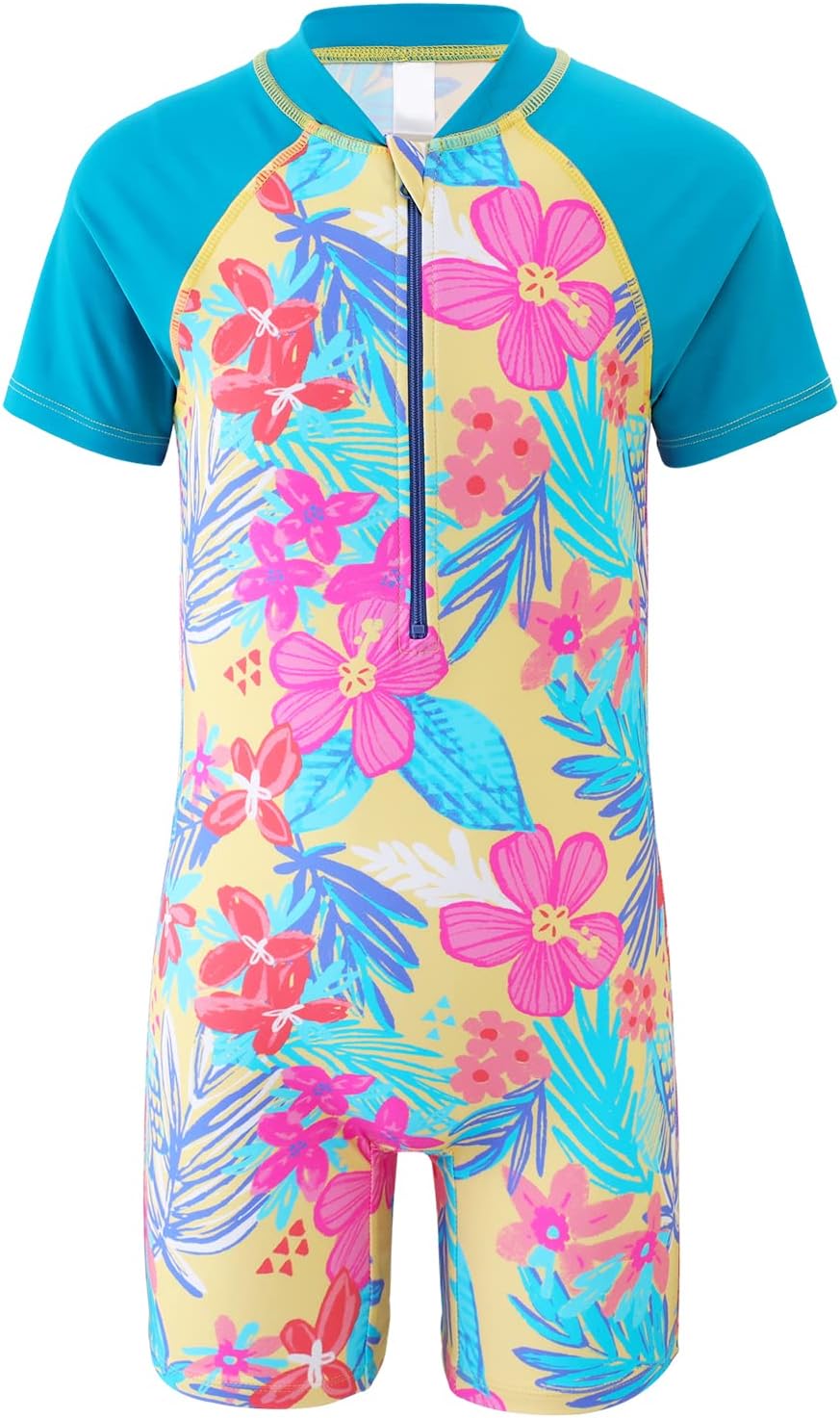 Moon TreeGirls One Piece Swimsuits Long Sleeve Rash Guard Zipper Front Bathing Suit UPF 50+