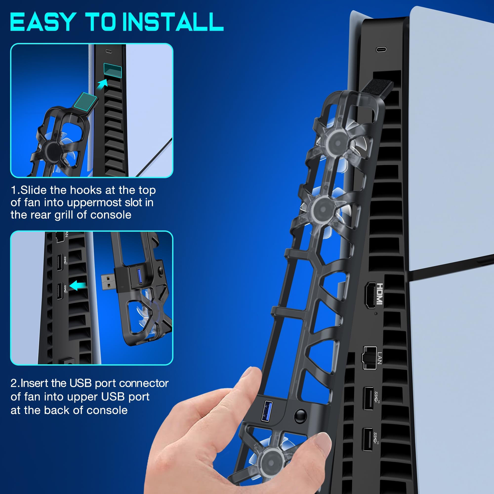 ALEEMTRY PS5 Zubehör, PS5 Lüfter mit 3 Windgeschwindigkeiten, PS5 Lüfter Kühler mit USB-Ladeanschluss/LED-Licht für PS5 Slim Disc und Digital Edition Konsole