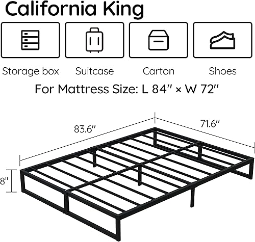 Miniatura 11 de Base de cama Cal King de 10 pulgadas, base de colchón de plataforma de metal resistente con soporte de listones de acero, no necesita somier, fácil