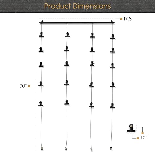 Miniatura 5 de You Have Space Soporte para fotos con 4 cuerdas de cable de metal y 20 clips magnéticos, color negro