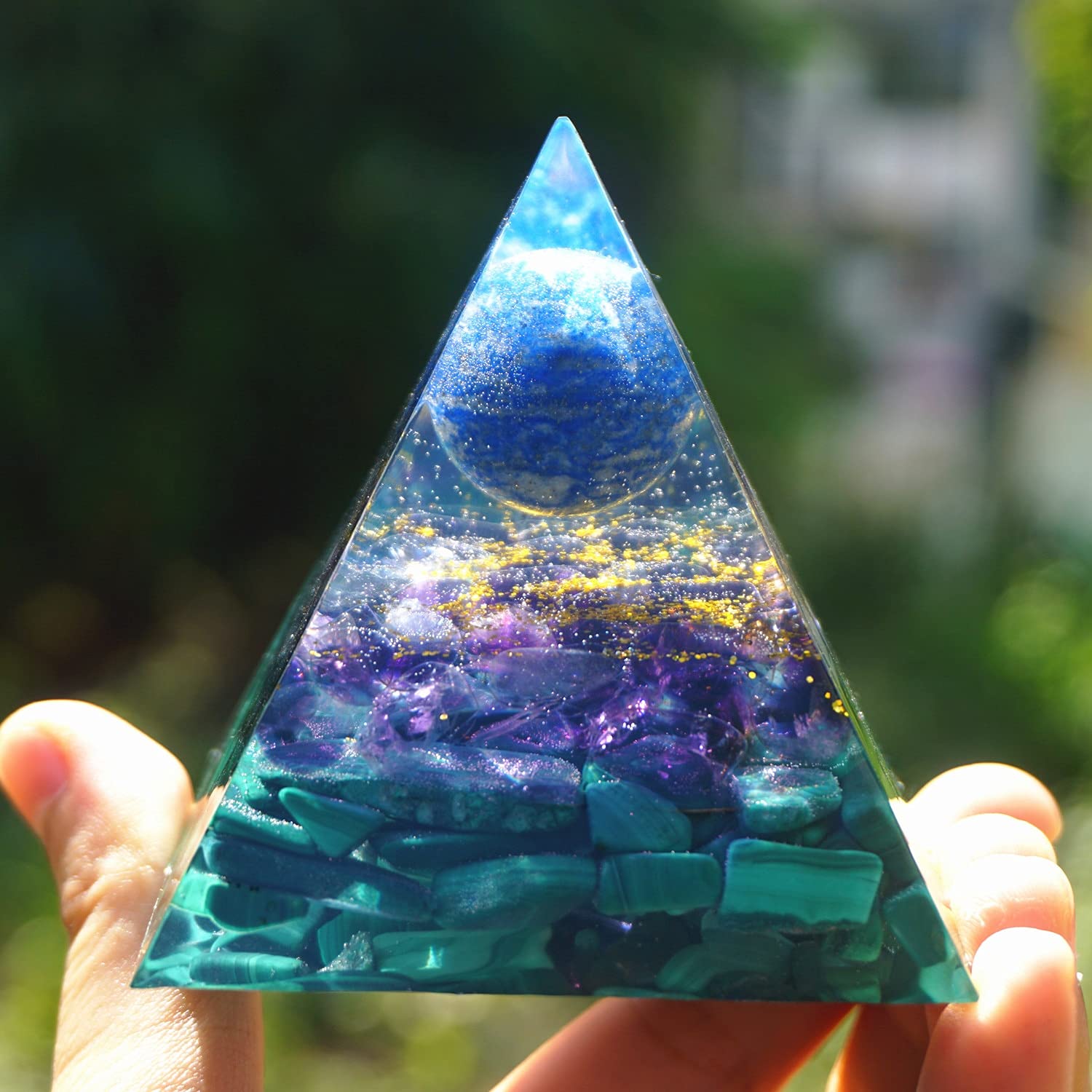 SHY878 Handmade Lapis Lazuli Sphere Orgone Pyramid Amethyst Malachite Crystal Healing Orgonite 60mm (Size : 60mm)