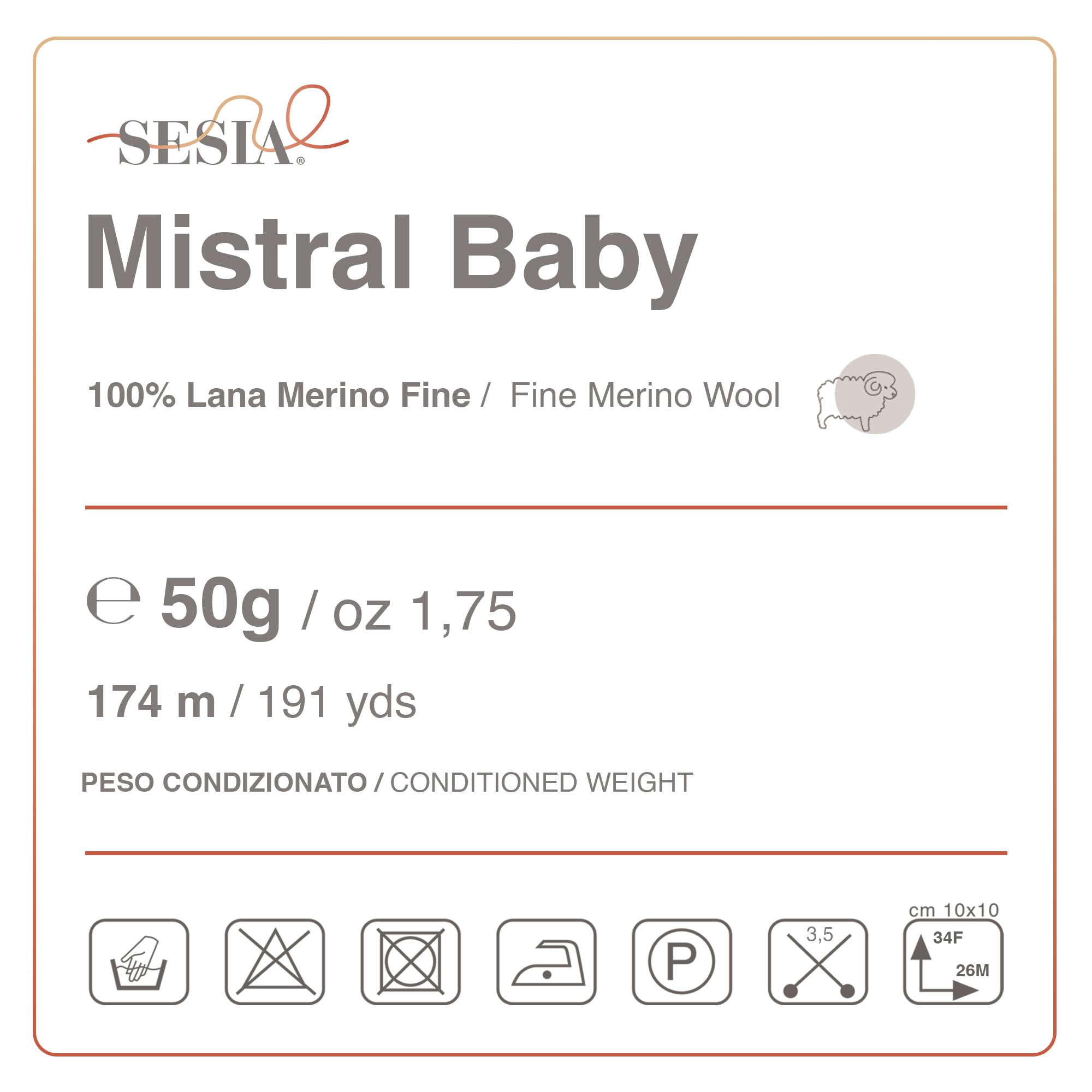 2 Gomitoli 100% Lana Merino Fine Irrestringibile, Sesia Mistral Baby, 100 gr. 350 mt (Fantasia - 444, 2) (Confezione da 2)