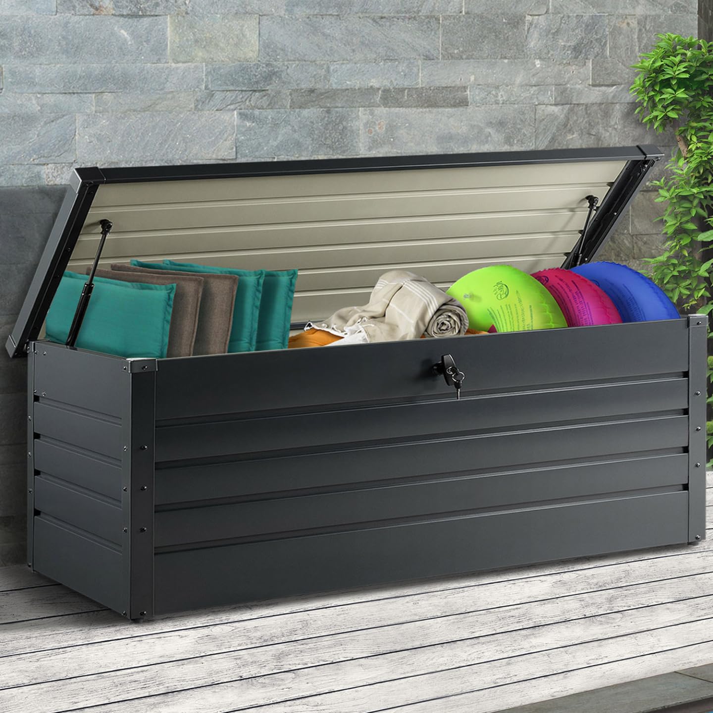 Cassetta da Giardino in Metallo con Serratura Grigio Antracite 600L 165x70x63 cm