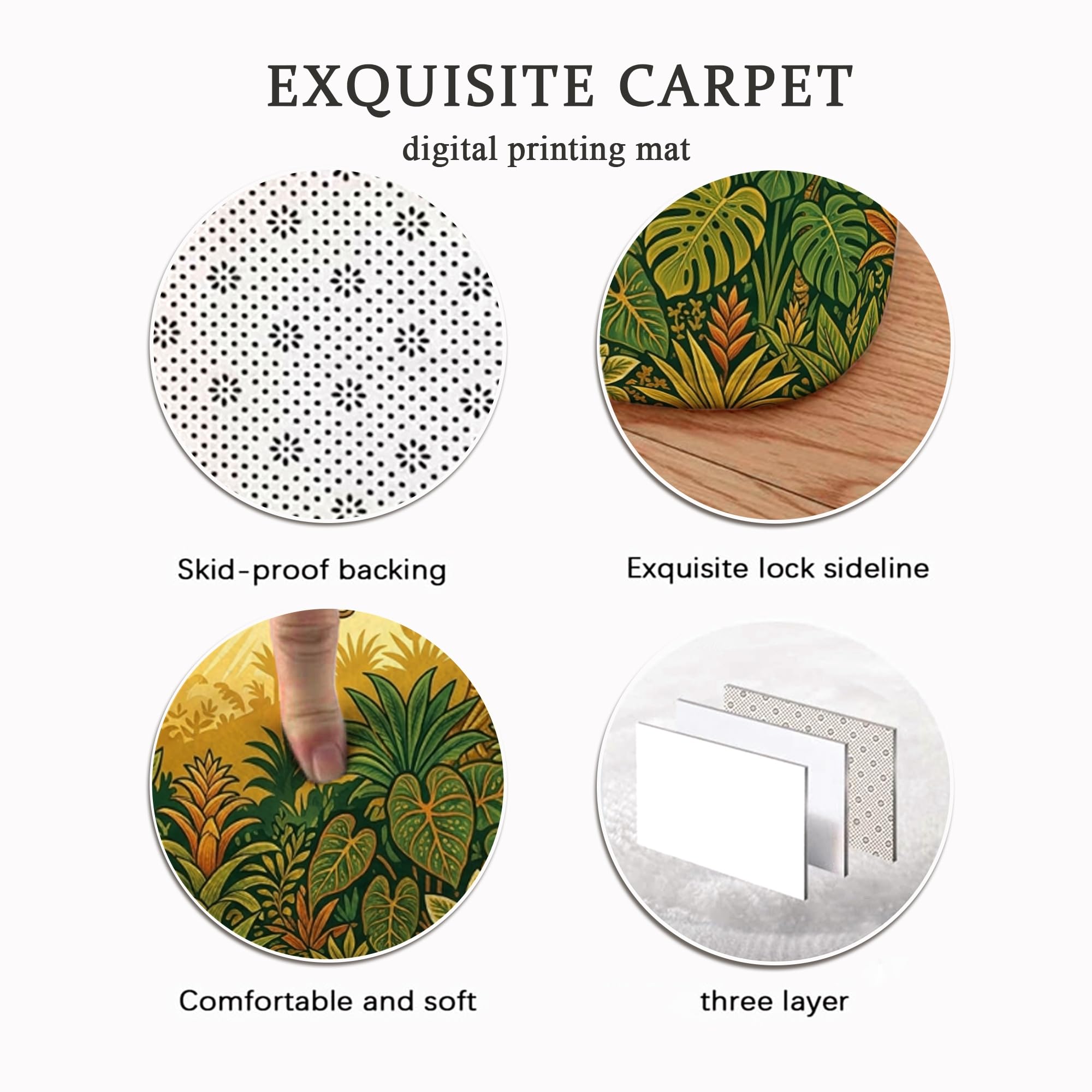 Alfombra de área de tigre, hojas tropicales de árbol natural, verde, de pelo bajo, esponja suave, rectangular, resistente a las manchas, para sala de estar, dormitorio, aula, dormitorio, decoración de