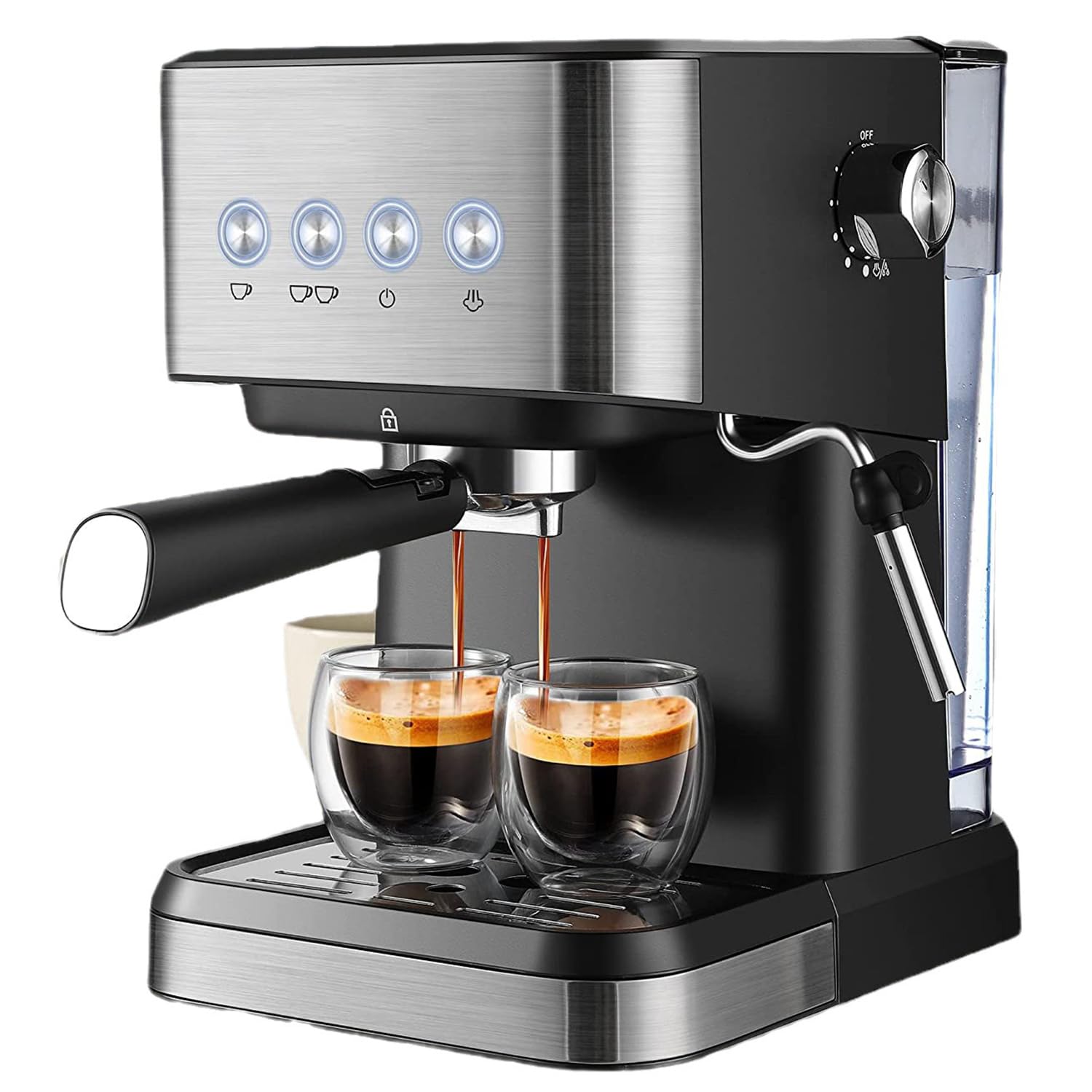 Cafetera expreso Profesional de 1050 W con vaporizador de Leche y depósito de Agua extraíble de 1,5 L para expreso, Capuchino y Latte.