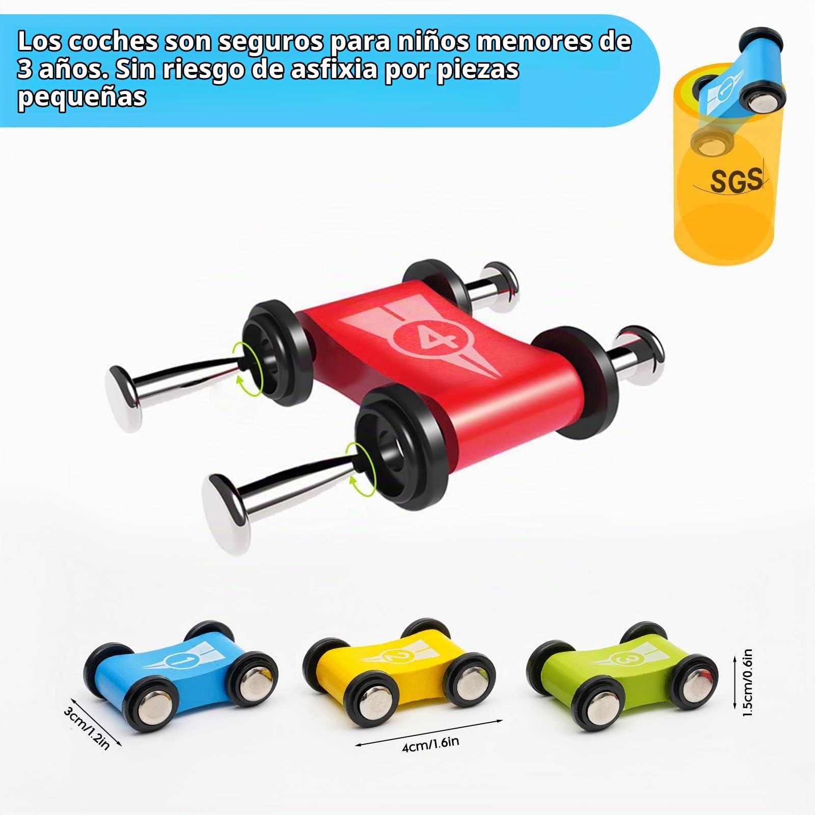 Rampas para Coches de Madera | Tobogán de Coche en Zigzag | Parking Garaje Coches Juguetes | Juguetes para Niños Pequeños Pista de Carreras de Madera con 4 Coches | Regalos de Niño de 3 4 Años (City)