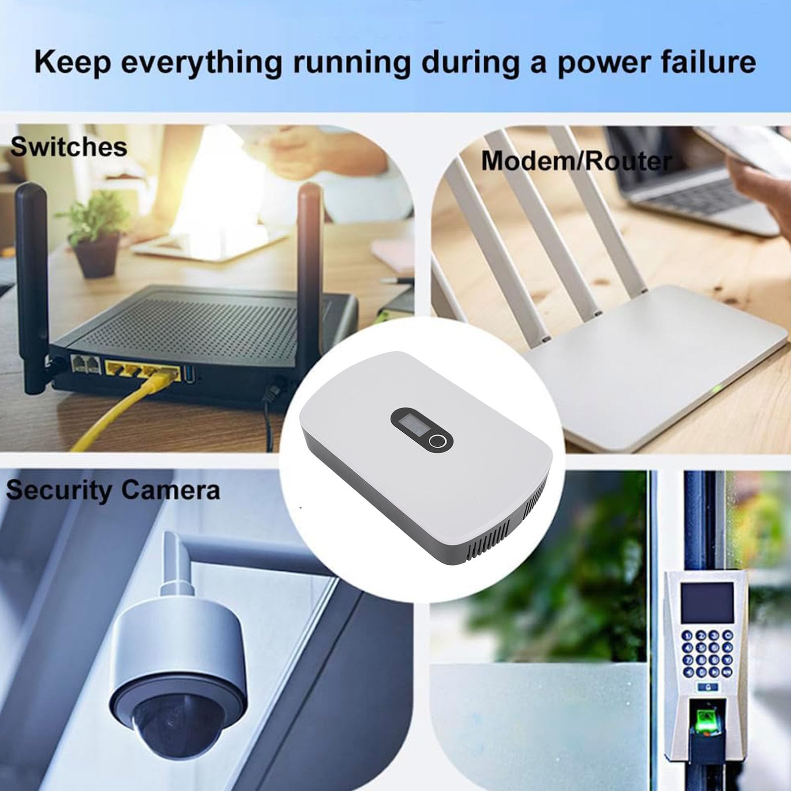 YWBL-WH Fuente de Alimentación UPS, Pantalla LCD de 8800 MAh, Respaldo de Energía Ininterrumpida con Múltiples Salidas, para Enrutadores, Módems, Cámaras de Seguridad, Teléfonos (Enchufe de la UE)