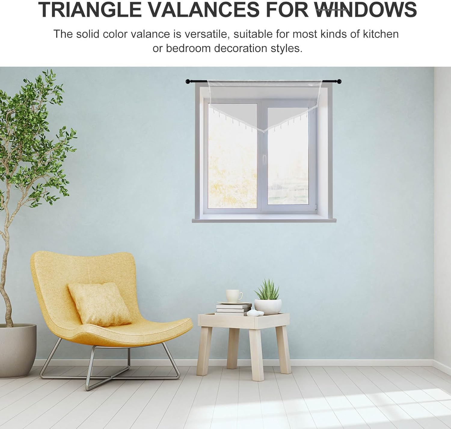 Triangle Window Valance Curtain White Sheer Decorative Triangle Valances for Kitchen and Living Room, Rod Pocket Short Window Treatment, 130x60cm