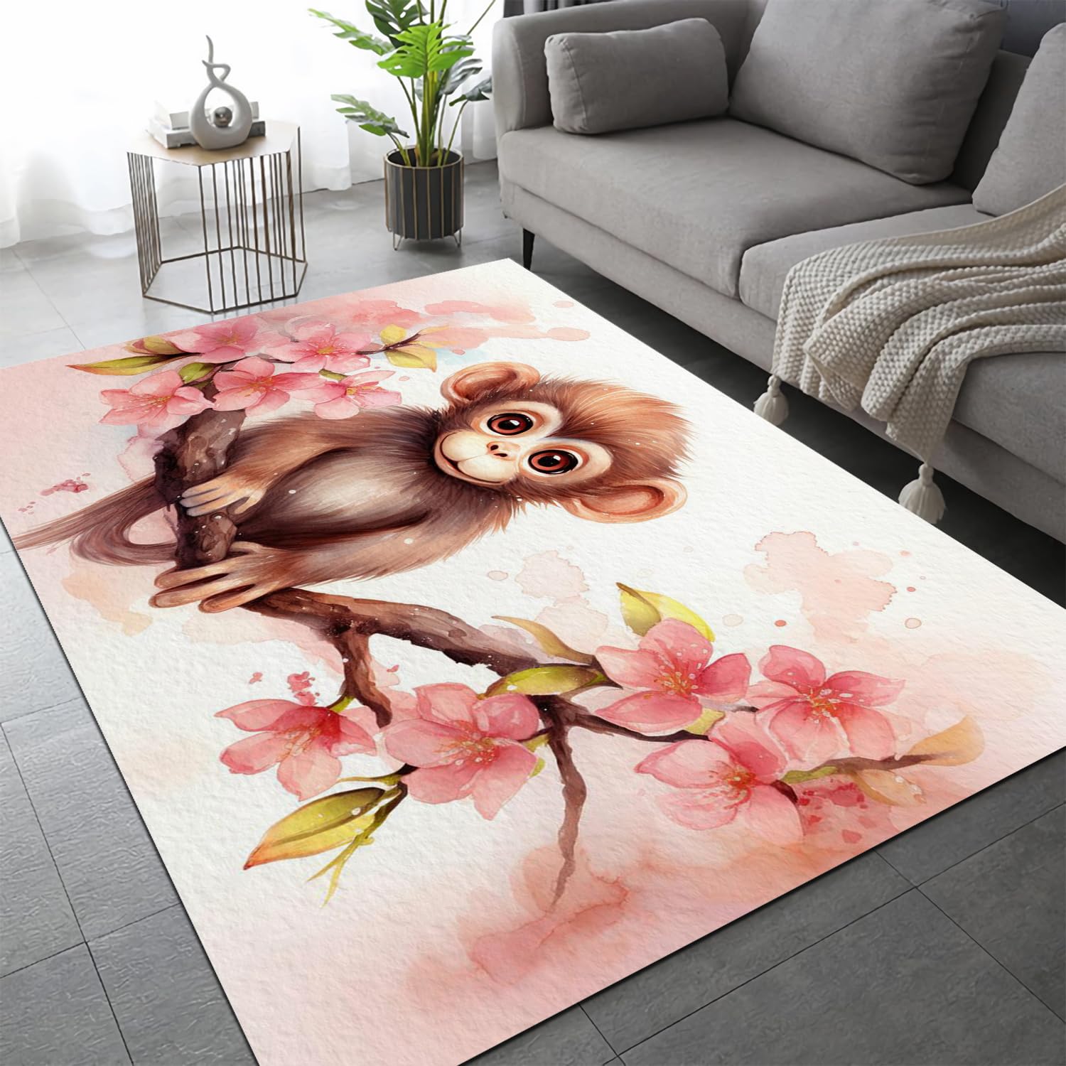 Tapis de salon 60x90cm fleurs de cerisier et animaux lavable 5R2920