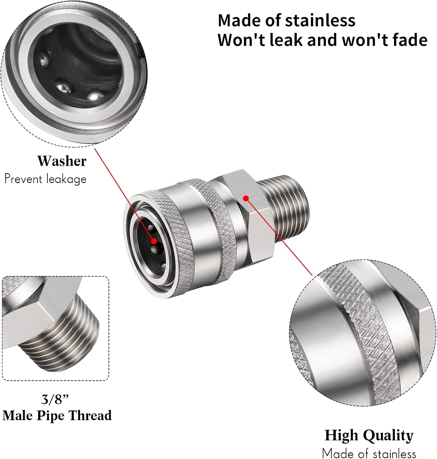 Shimeyao 4 Sets NPT 1/4 Inch Pressure Washer Coupler Quick Connect Plug Male Female 1/4 Quick Connect Fittings Pressure Washer Adapters Accessories(External Thread)