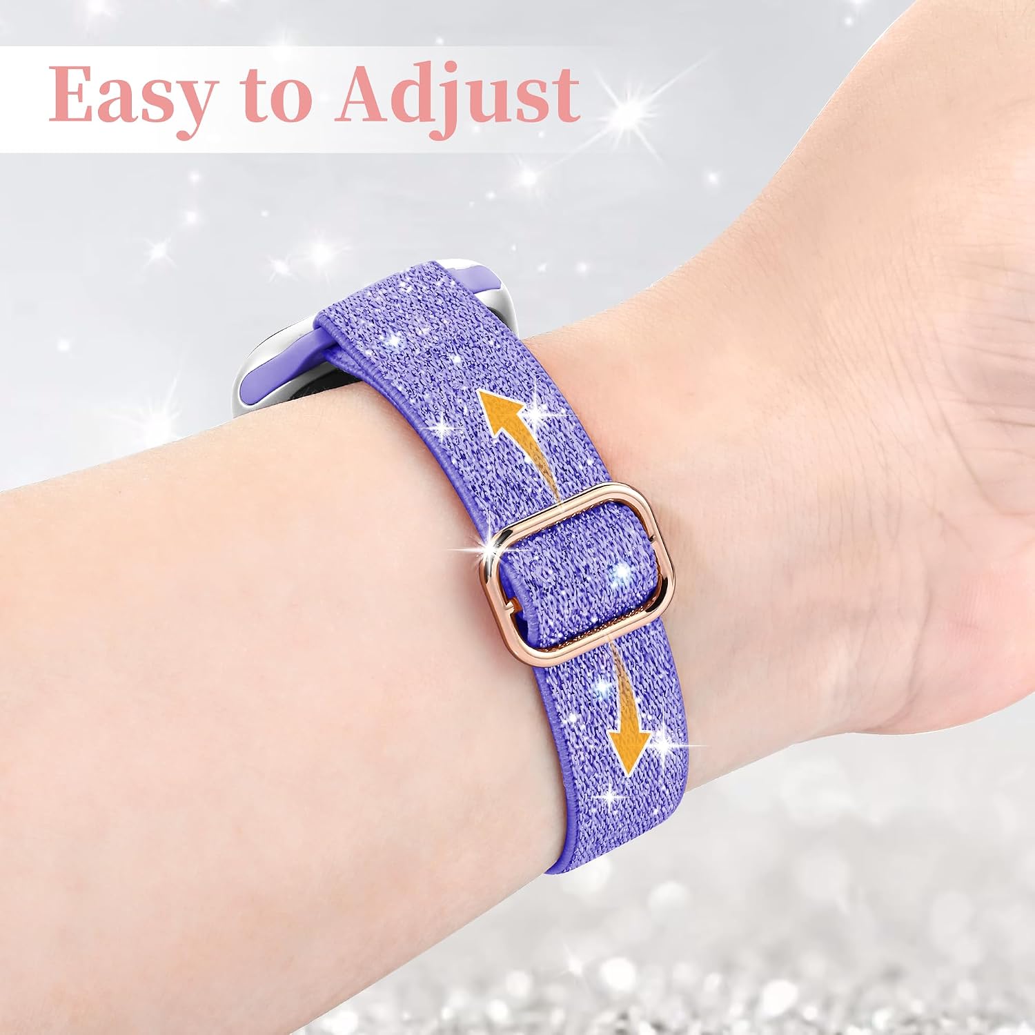 wipalor Slim Sparkly Stretchy Band Fit Bling Apple Watch Bands for Women 46mm 44mm 45mm 49mm 42mm, Elastic Thin Nylon iWatch Band for iPhone Watch Bands Series 11 10 9 8 7 6 5 4 3 SE Ultra-Purple image 5