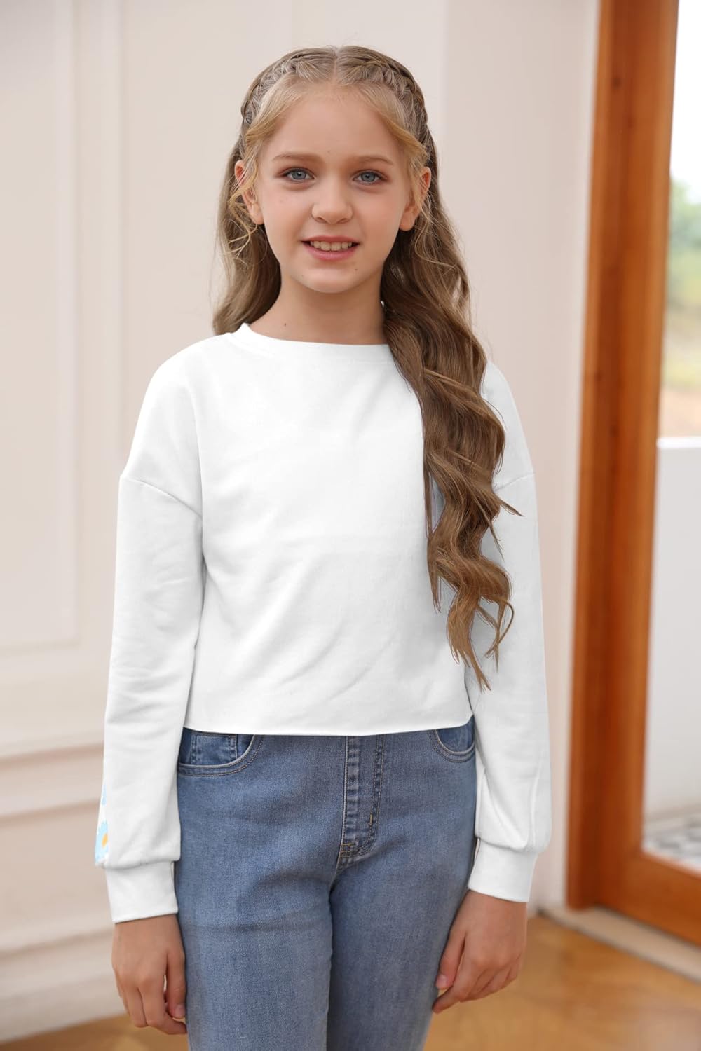 Dellytop Kids Crop Tops Girls Long Sleeve Tee Shirts Cute Daisy Pinted Fashion Sweatshirt Pullover Top - Image 4