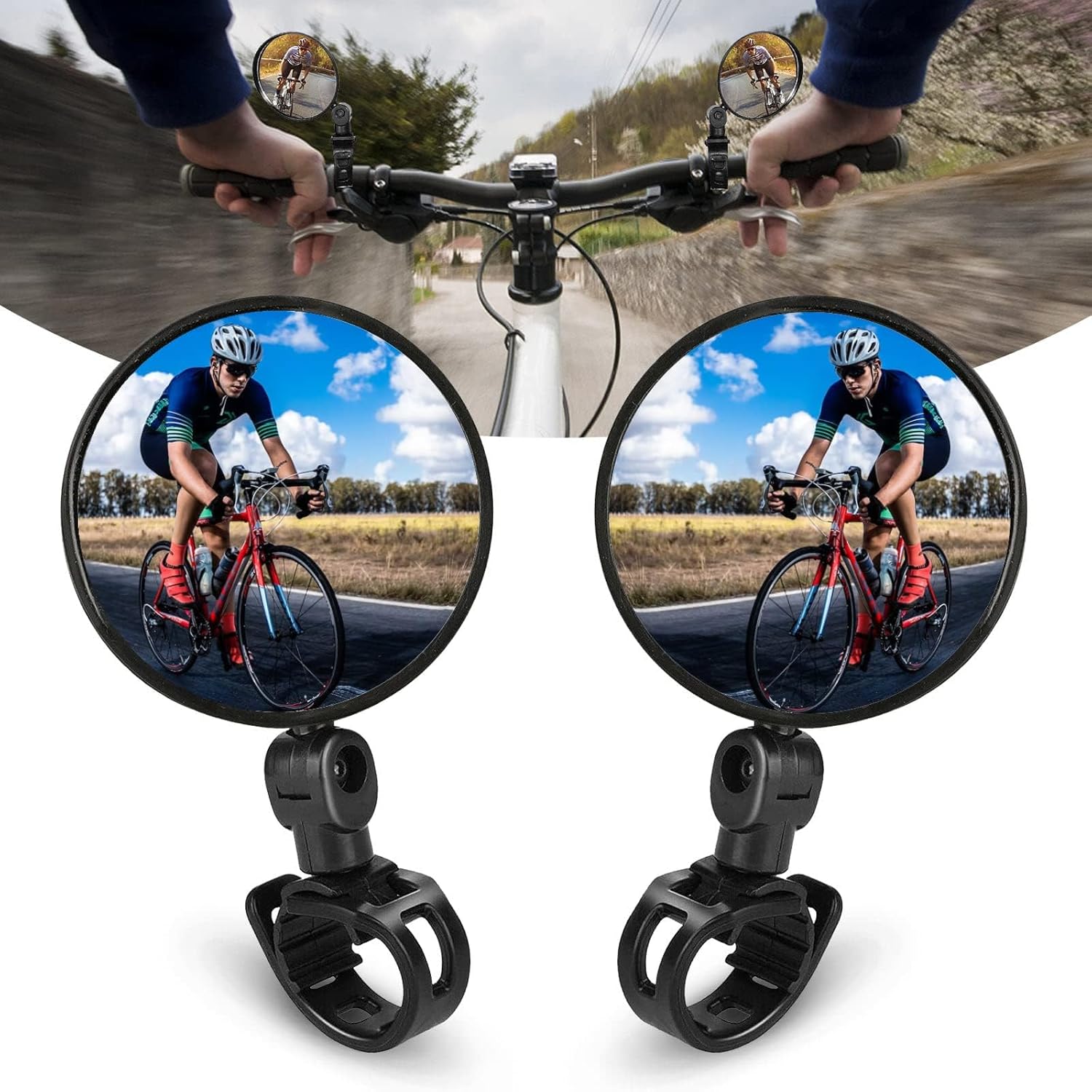 2Pack Universal Bicycle Rearview Mirrors, 360˚Rotatable Bar