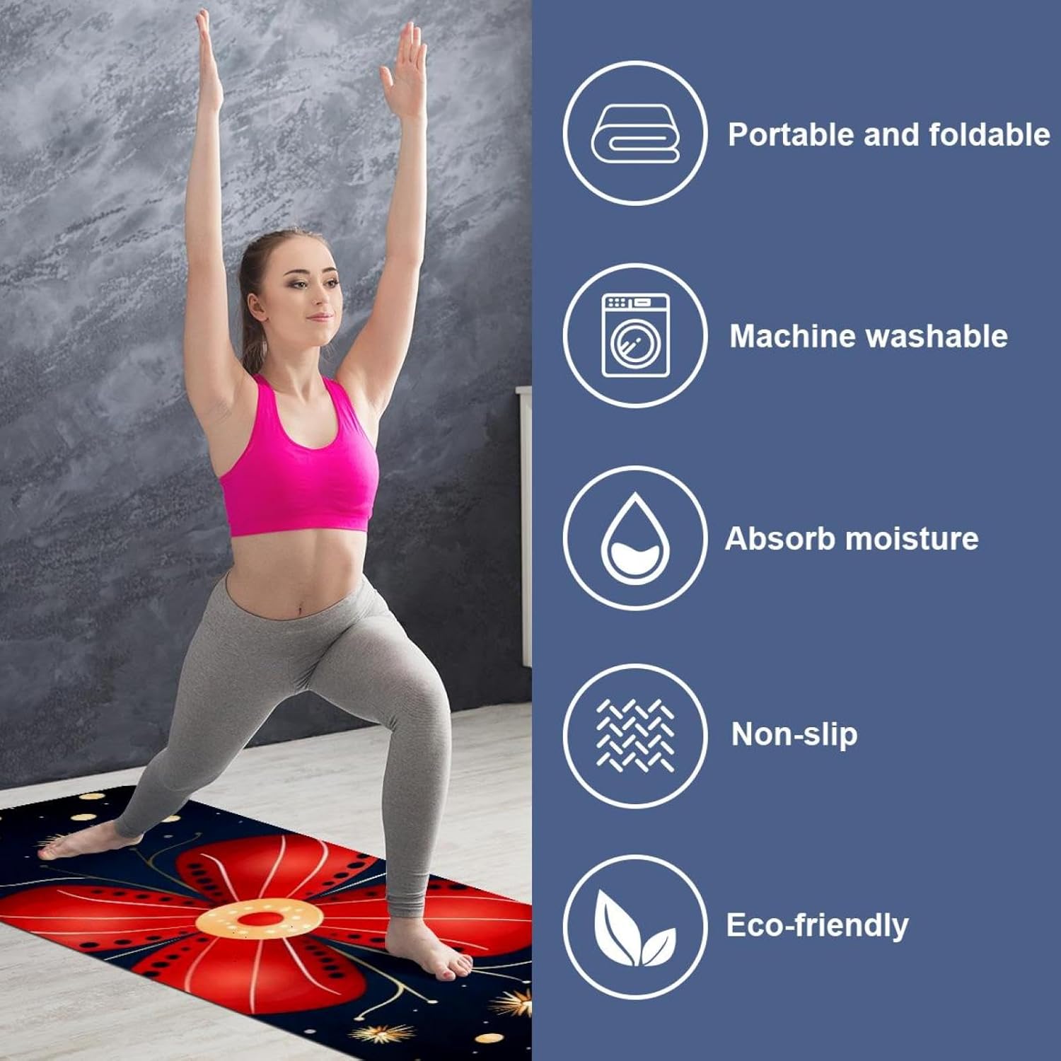 Yoga Towel, Ladybug Pattern Non Slip Sweat Absorbent Hot Yoga Mat Towel for Hot Yoga, Pilates and Fitness - 72.8" x 26.8"